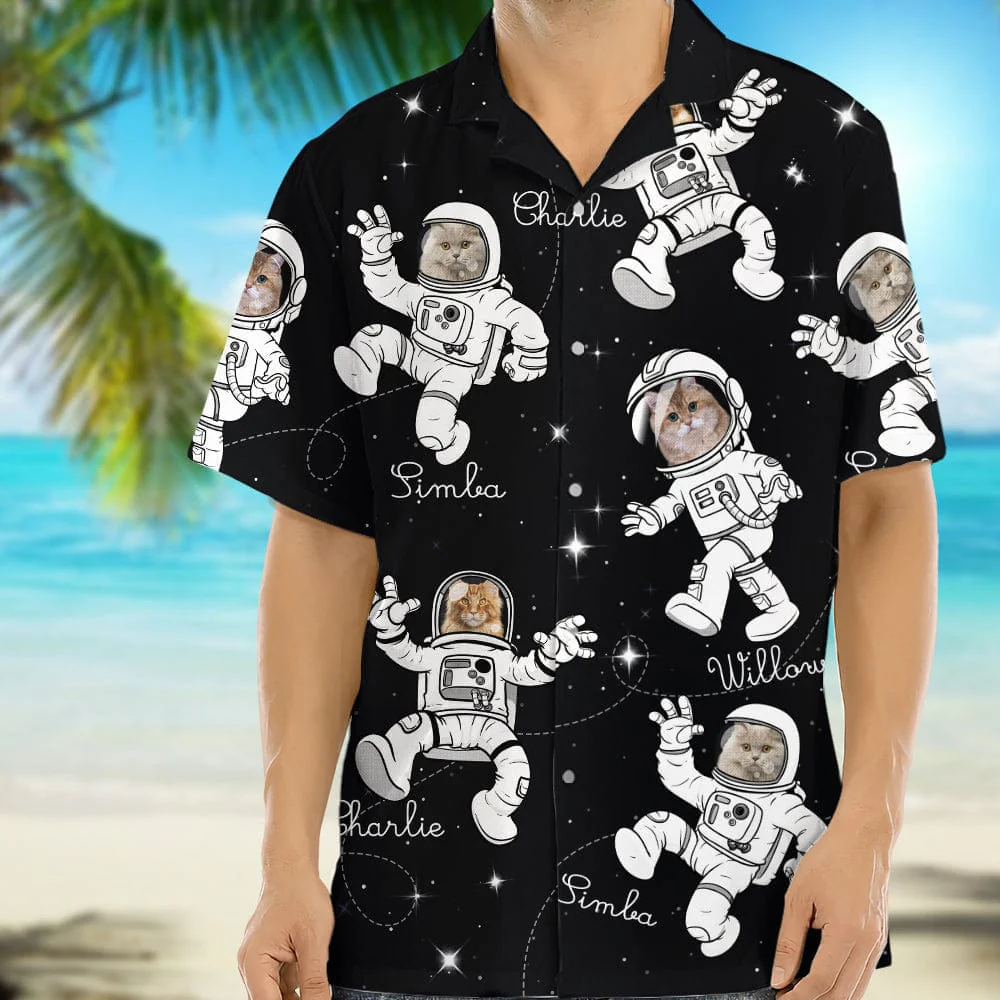 Custom Photo Astronaut For Cat Lover Hawaiian Shirt N304 889257 - Image 2