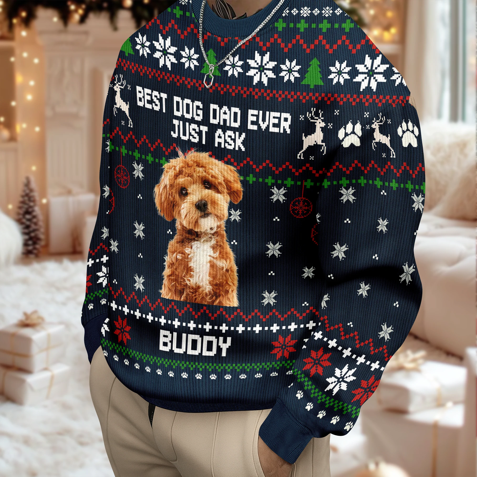 Custom Photo Best Dog Dad, Dog Mom Ever Just Ask Christmas Ugly Sweater TH10 896077 - Image 5