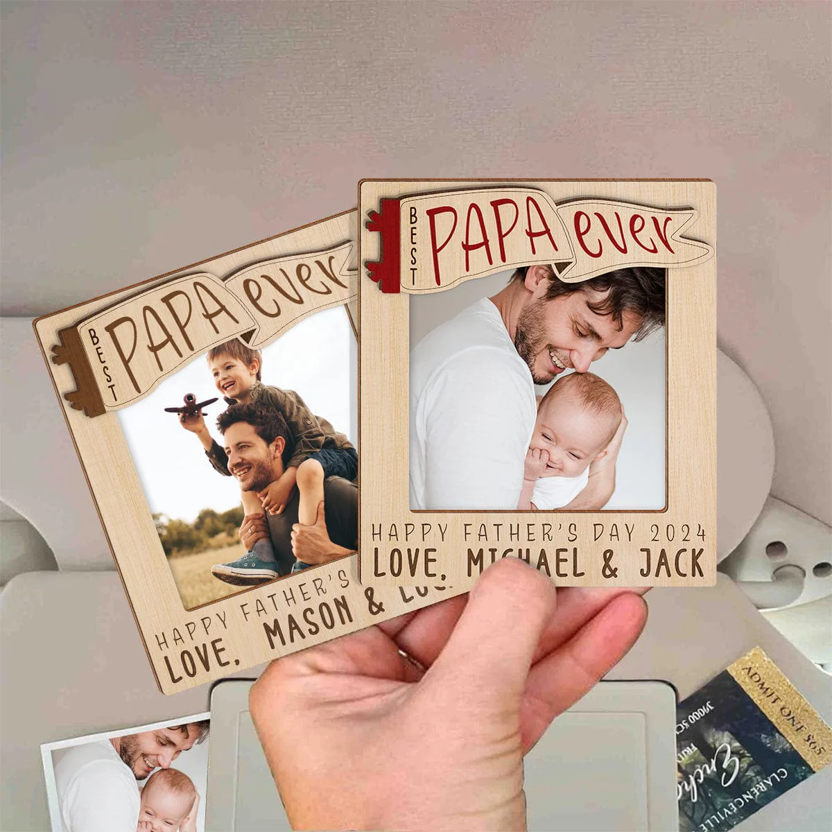 Custom Photo Best Papa Ever Father's Day Car Visor Clip TH10 891091 - Image 2