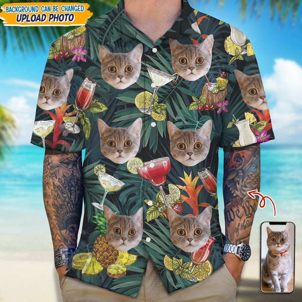 Custom Photo Cat And Cocktail Hawaii Shirt TA29 889371 - Image 3