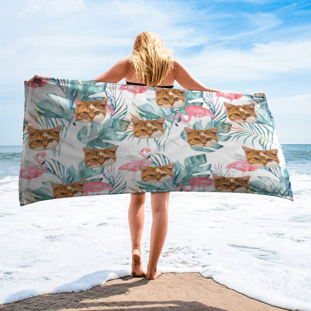 Custom Photo Cat Hawaiian Vacation Style Beach Towel N304 890671