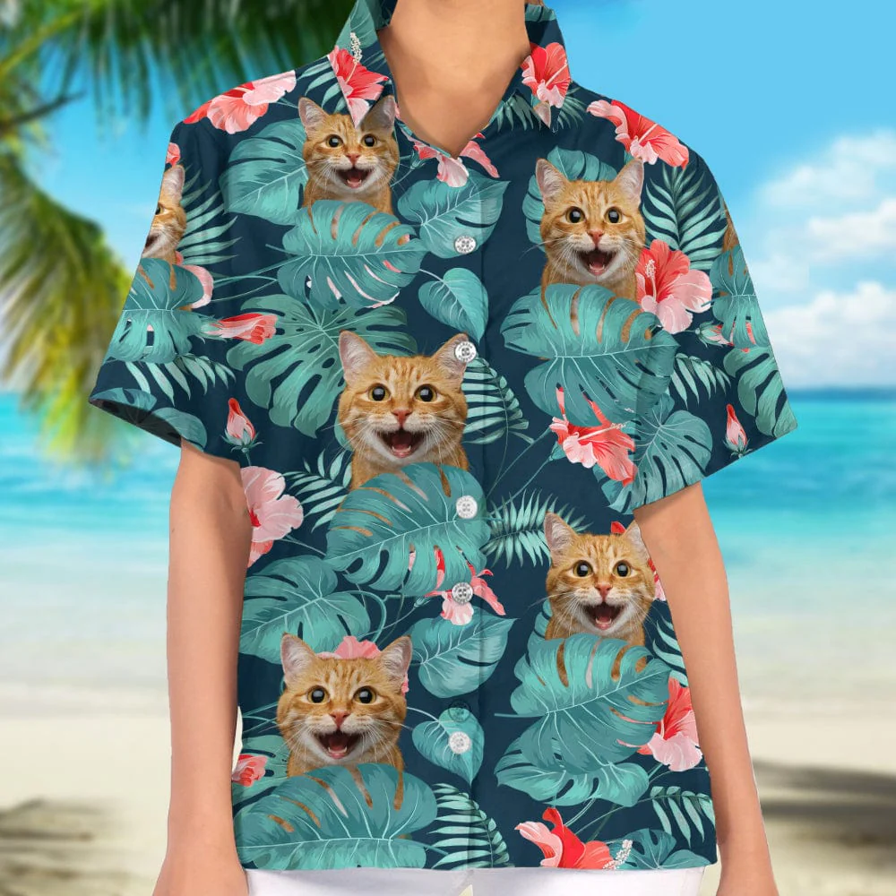 Custom Photo Cat Woman's Hawaii Shirt DA199 890415 - Image 2