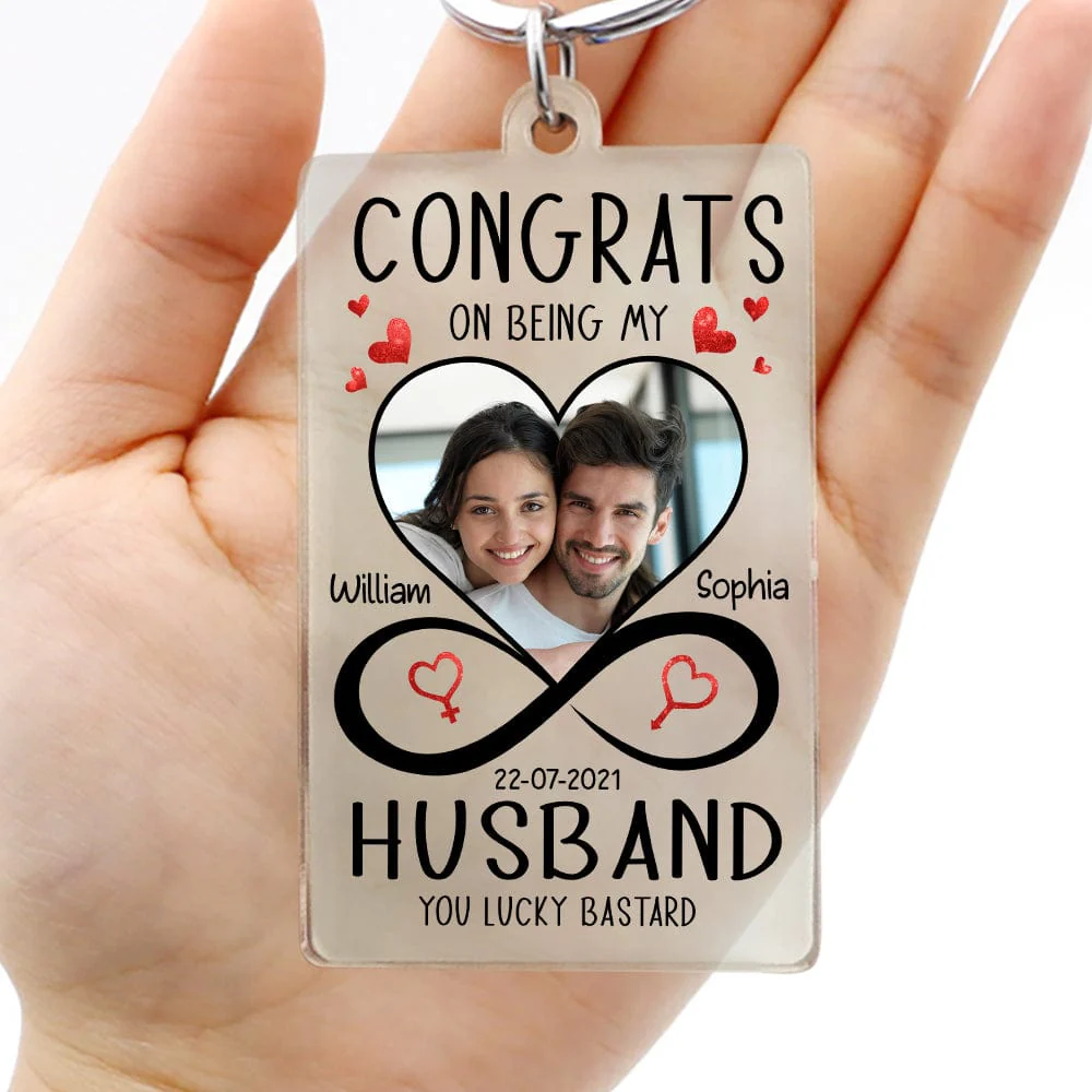 Custom Photo Congrats On Being My Husband Family Acrylic Keychain N304 889943 - Image 2