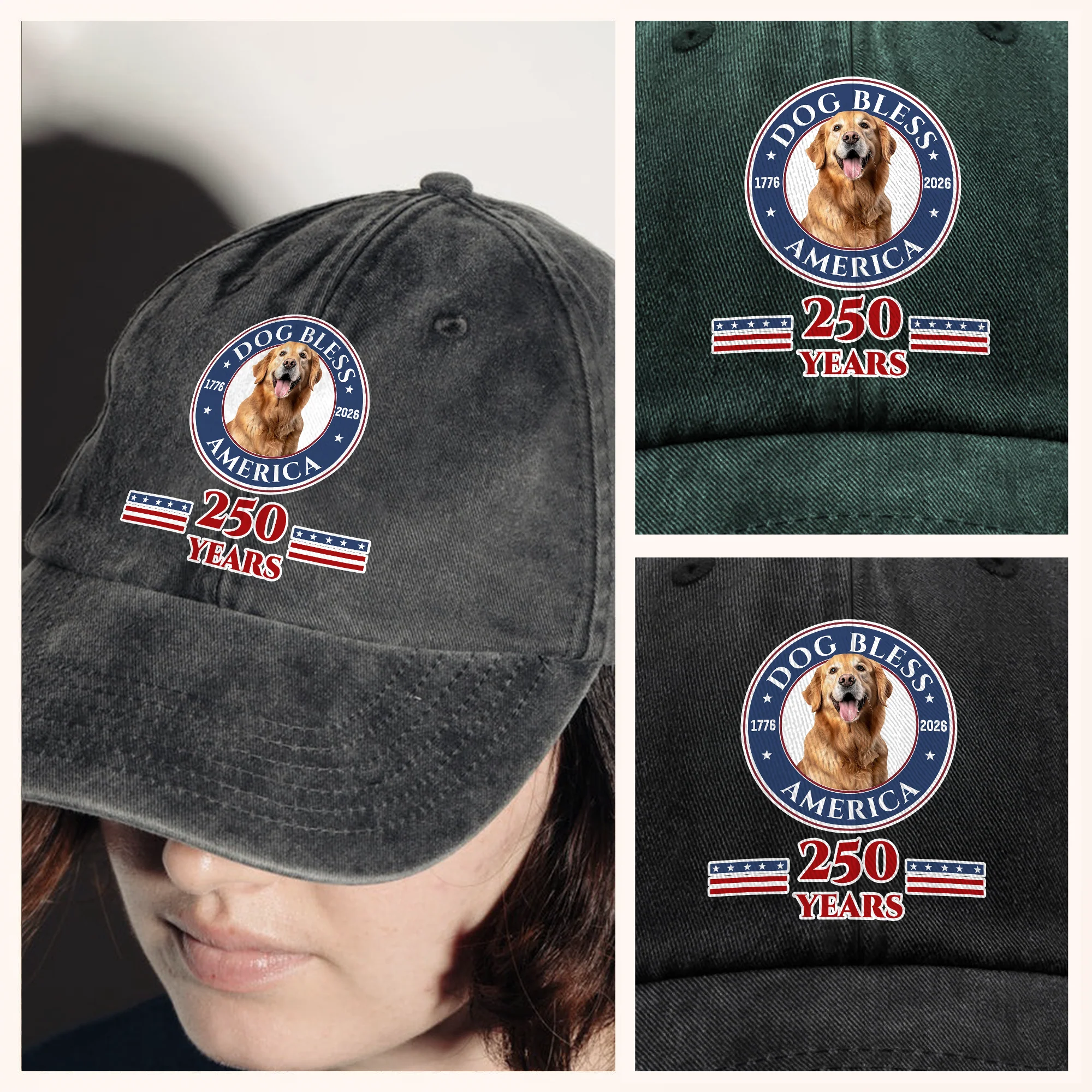 Custom Photo Dog Bless America Washed Denim Baseball Cap TH10 896913 - Image 5