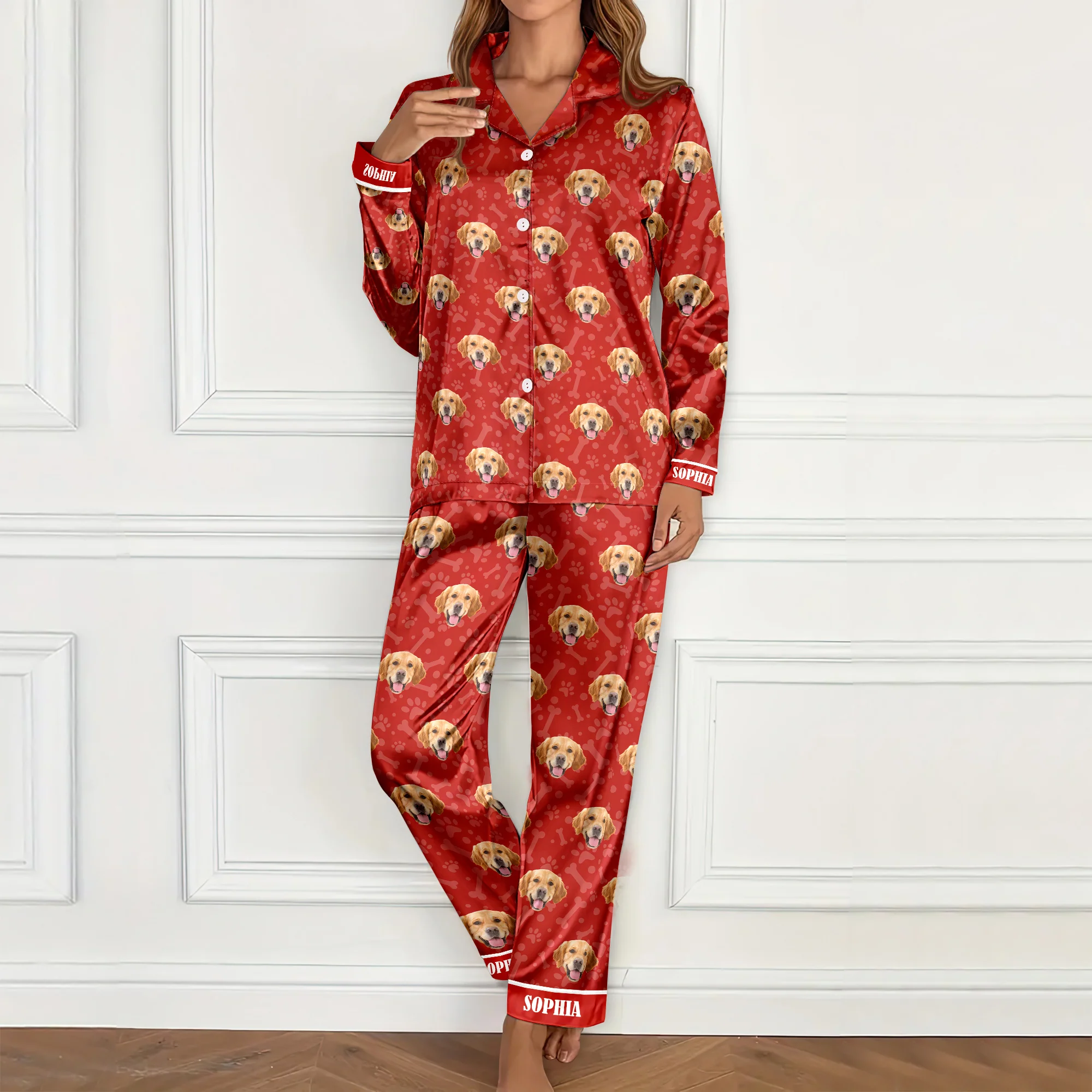 Custom Photo Dog Cat Christmas Satin Pajamas With Line TH10 894443