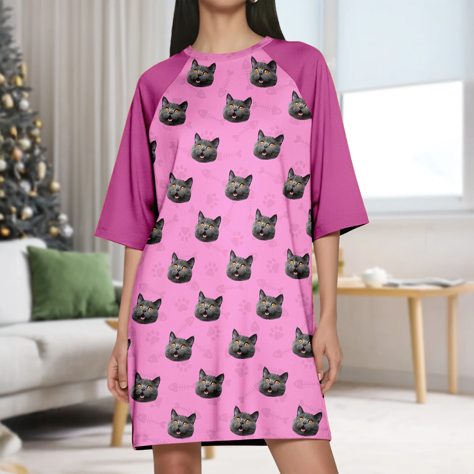 Custom Photo Dog Cat Raglan Nightgown TH10 898039 - Image 5