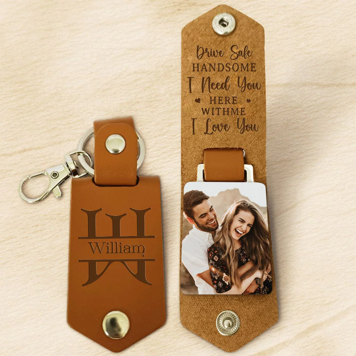 Custom Photo Drive Safe Handsome I Love You Couple Leather Keychain N304 890193 - Image 5