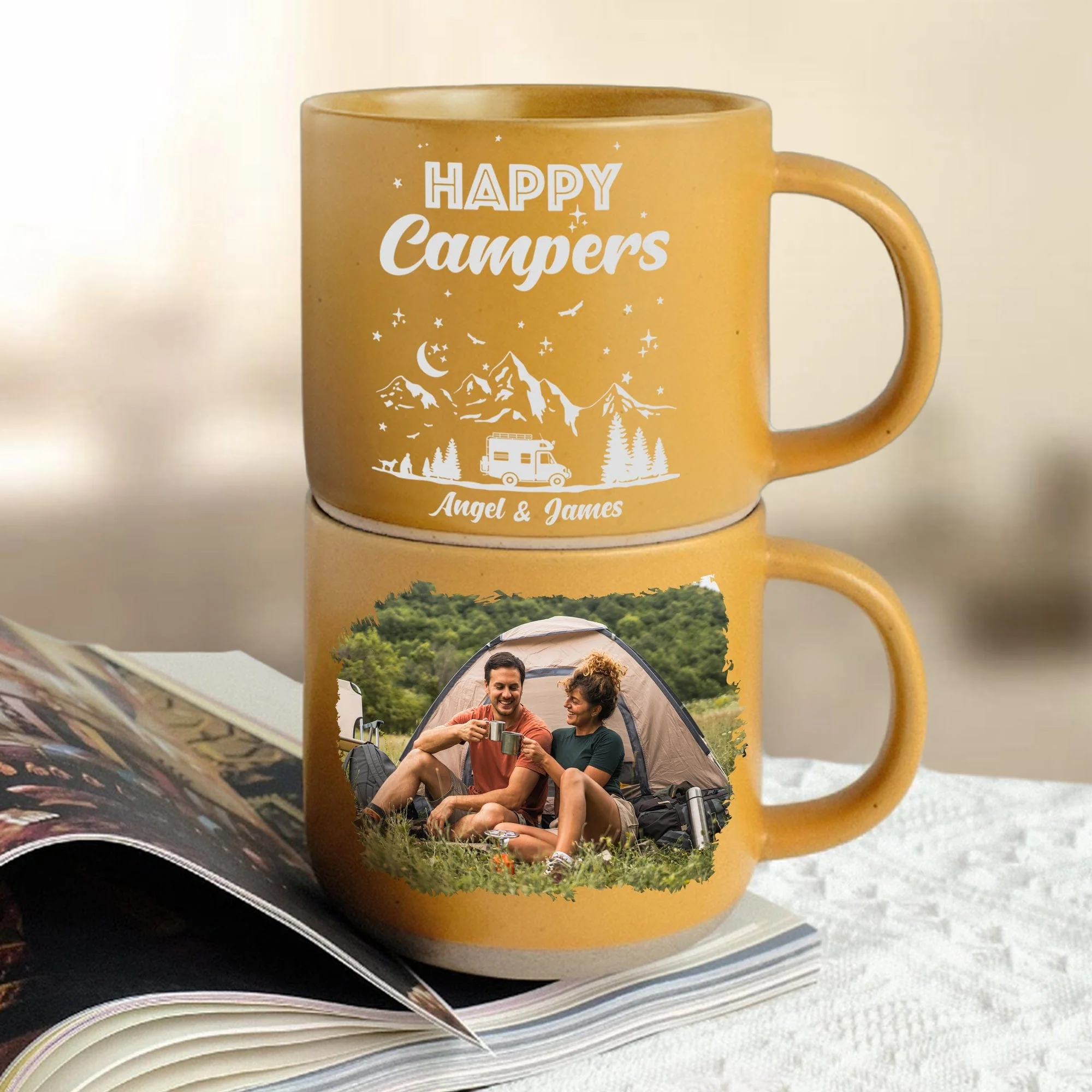 Custom Photo Happy Campers Couple Pottery Mug TH10 892173 - Image 3