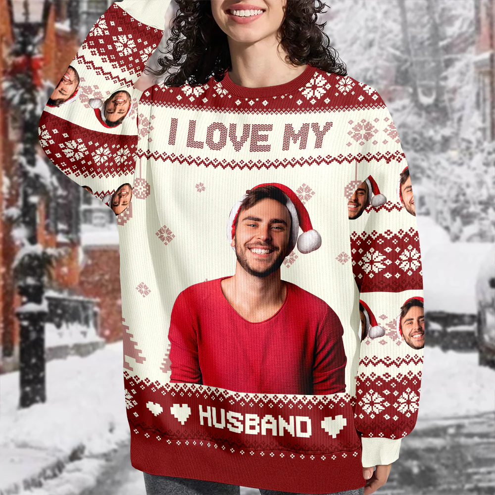 Custom Photo I Love My Wife/Husband Christmas Ugly Sweater TH10 896339 - Image 5