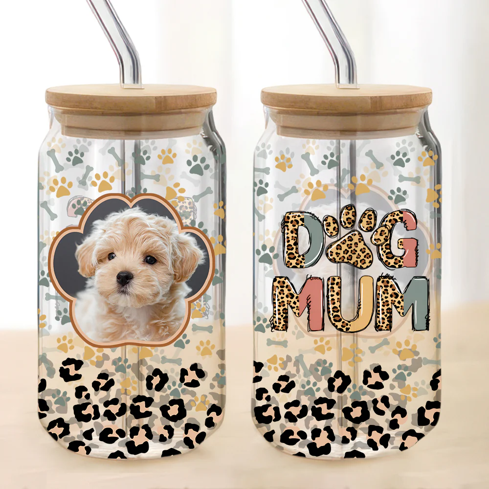 Custom Photo Leopard Pet Mom Mother's Day Glass Can With Lid TH10 892523 - Image 3