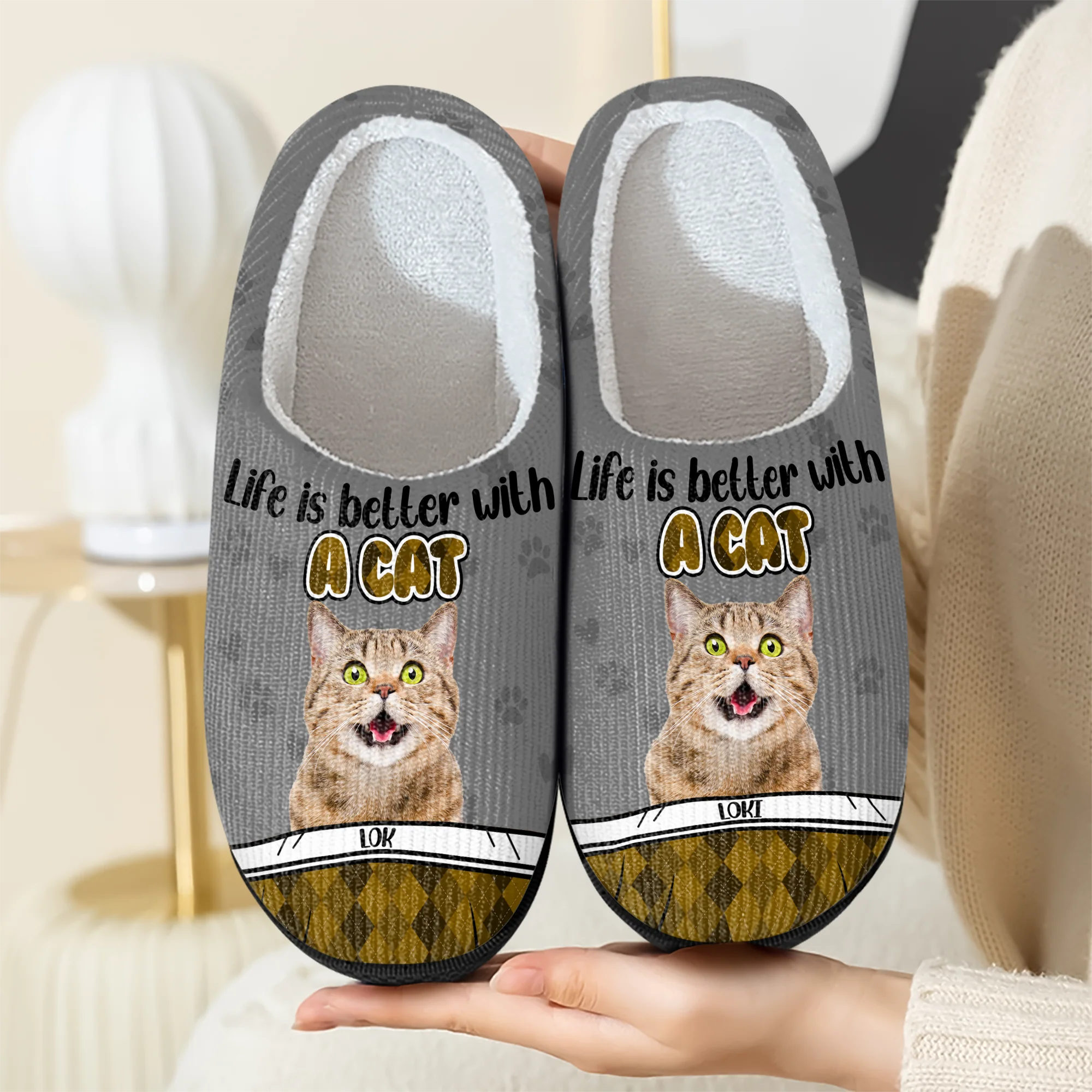 Custom Photo Life Is Better With A Cat Slipper TH10 896253 - Image 2