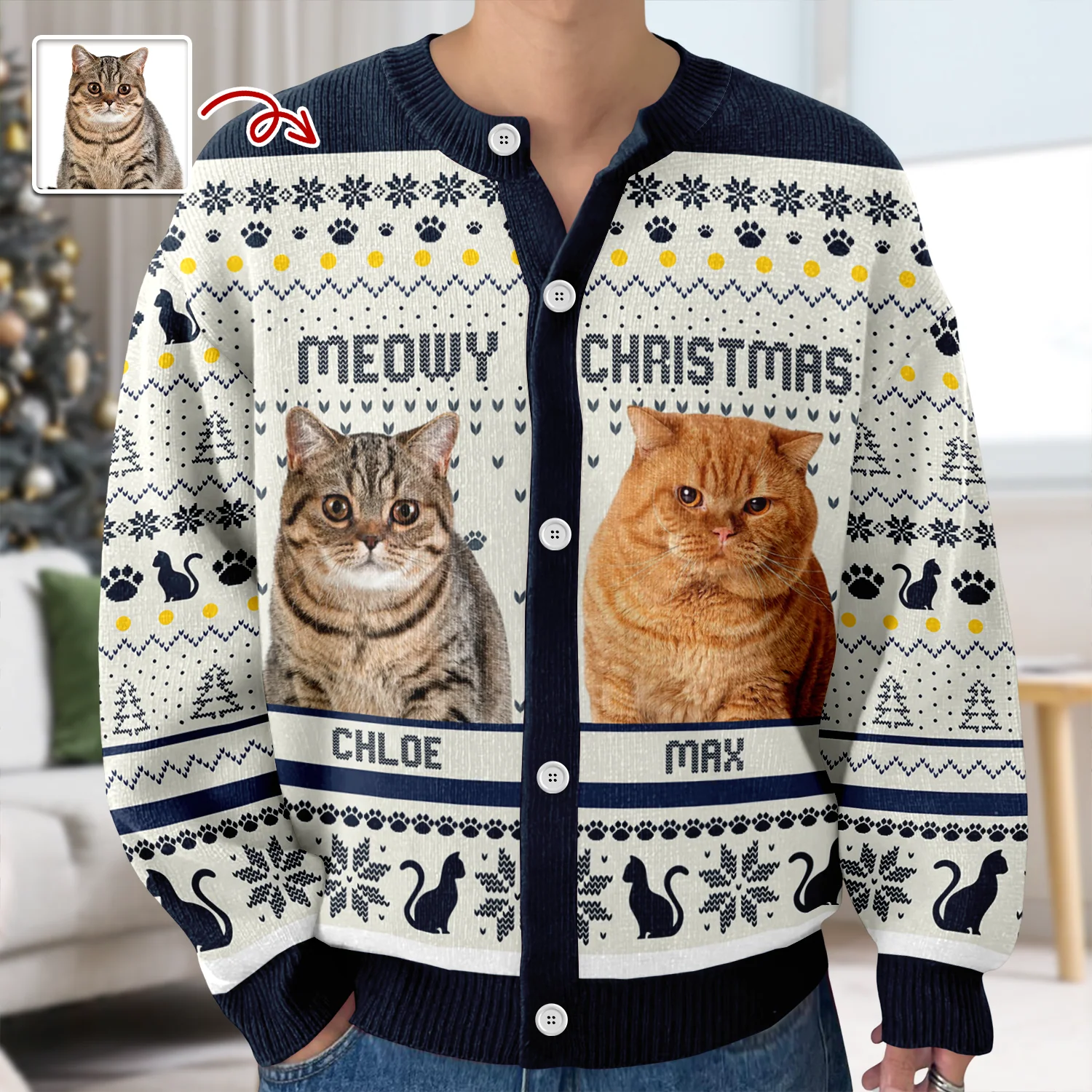 Custom Photo Meowy Christmas Ugly Cardigan For Cat Lover TH10 896575 - Image 3
