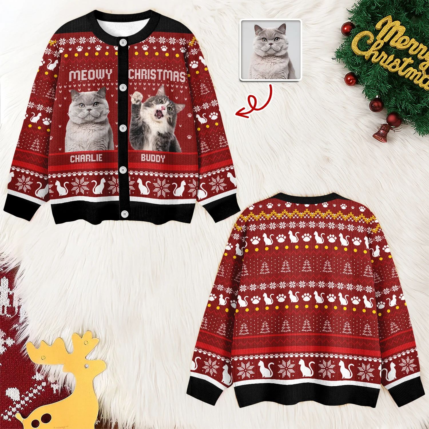 Custom Photo Meowy Christmas Ugly Cardigan For Cat Lover TH10 896575 - Image 4