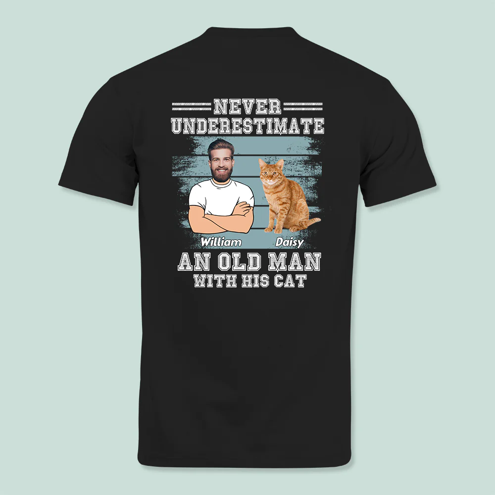 Custom Photo Never Underestimate An Old Man With His Cats Back Shirt TA29 889045