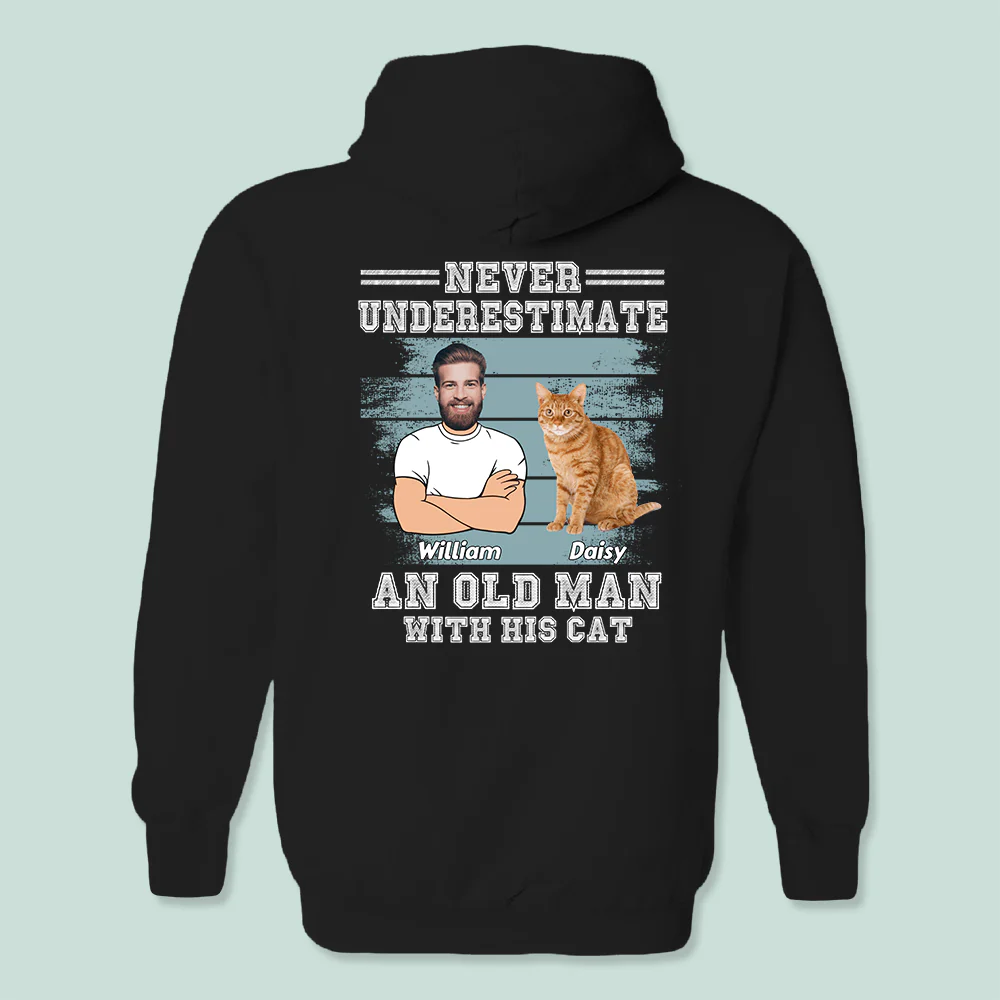 Custom Photo Never Underestimate An Old Man With His Cats Back Shirt TA29 889045 - Image 3