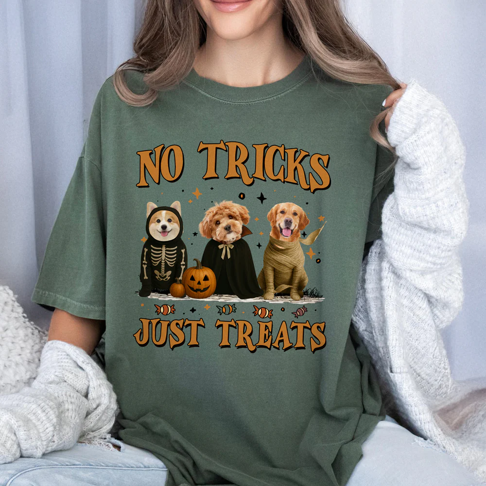 Custom Photo No Tricks Just Treats Halloween Comfort Shirt For Dog Lover TH10 896127 - Image 2