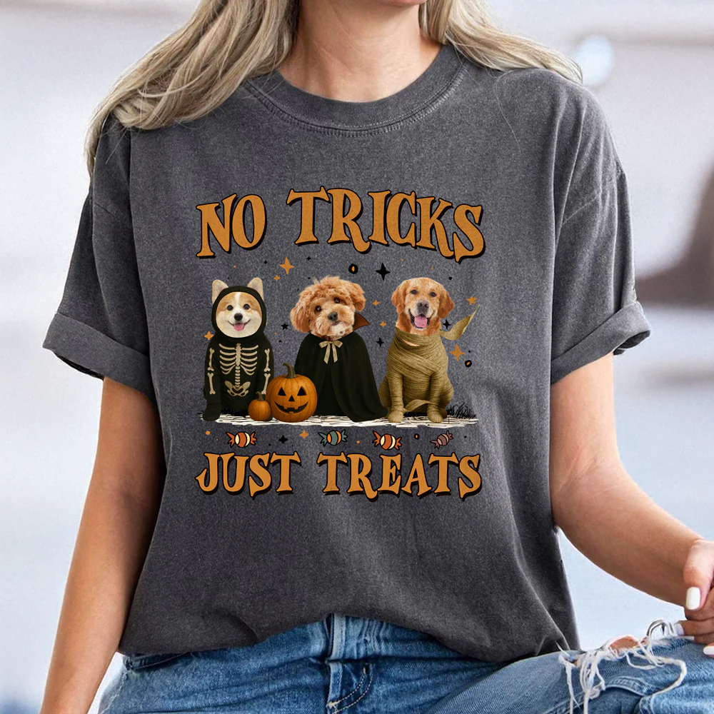 Custom Photo No Tricks Just Treats Halloween Comfort Shirt For Dog Lover TH10 896127 - Image 6