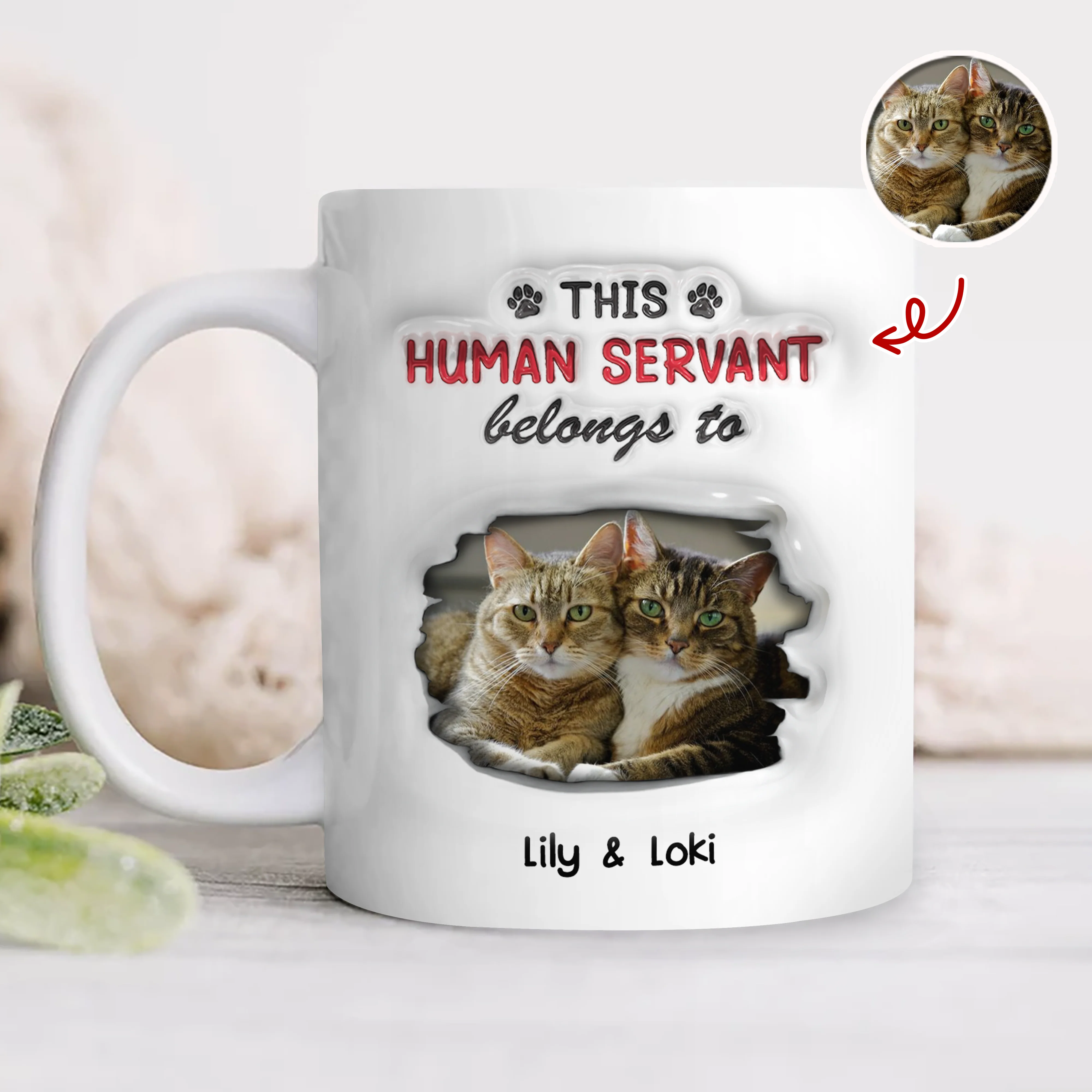 Custom Photo This Human Servant Belongs To Me 3D Inflated Effect Mug For Pet Lover TH10 894319 - Image 2