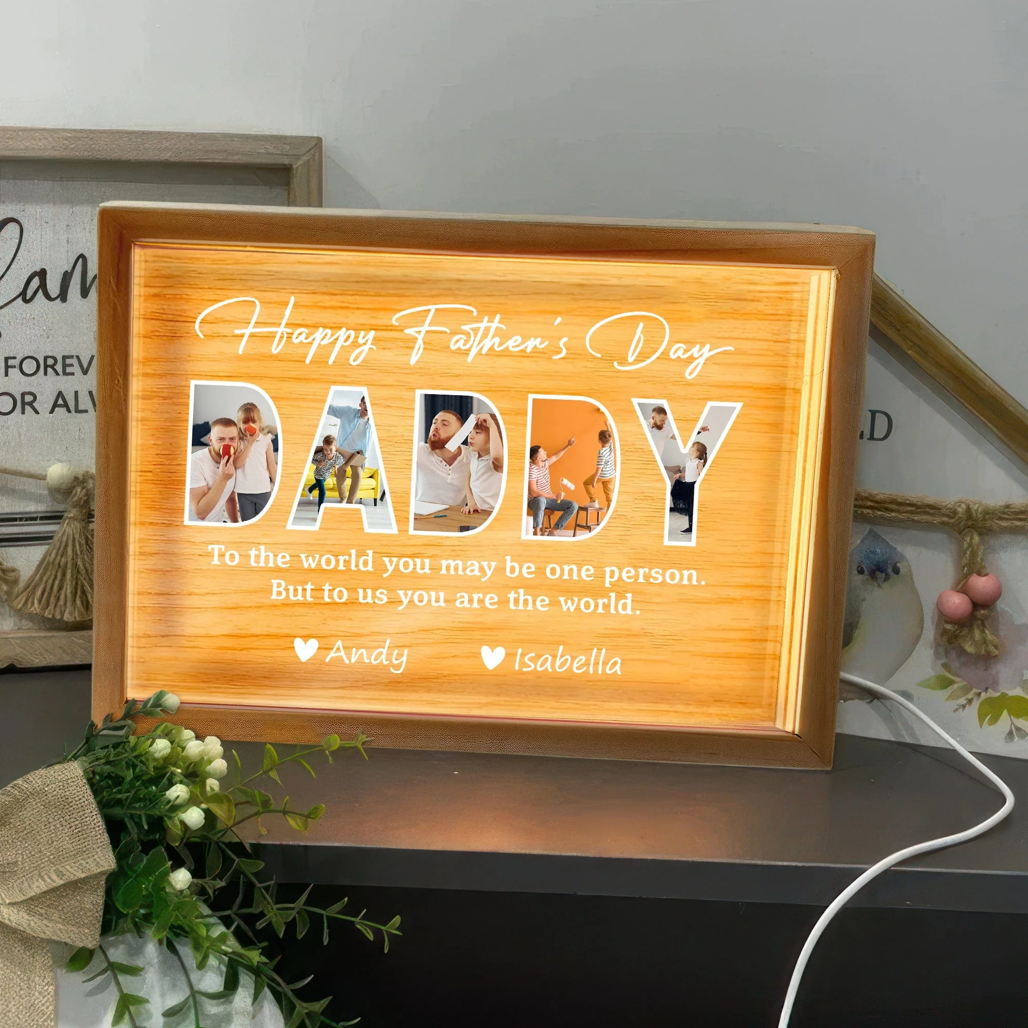 Custom Photo To Me You Are The World Happy Father's Day Light Box TA29 890279 - Image 2