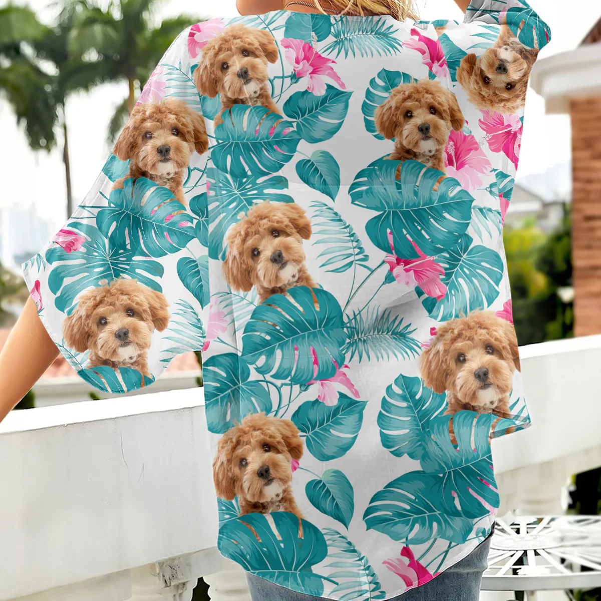 Custom Photo Tropical Leaves And Pet - Dog & Cat Personalized Kimono TH10 169513 - Image 3