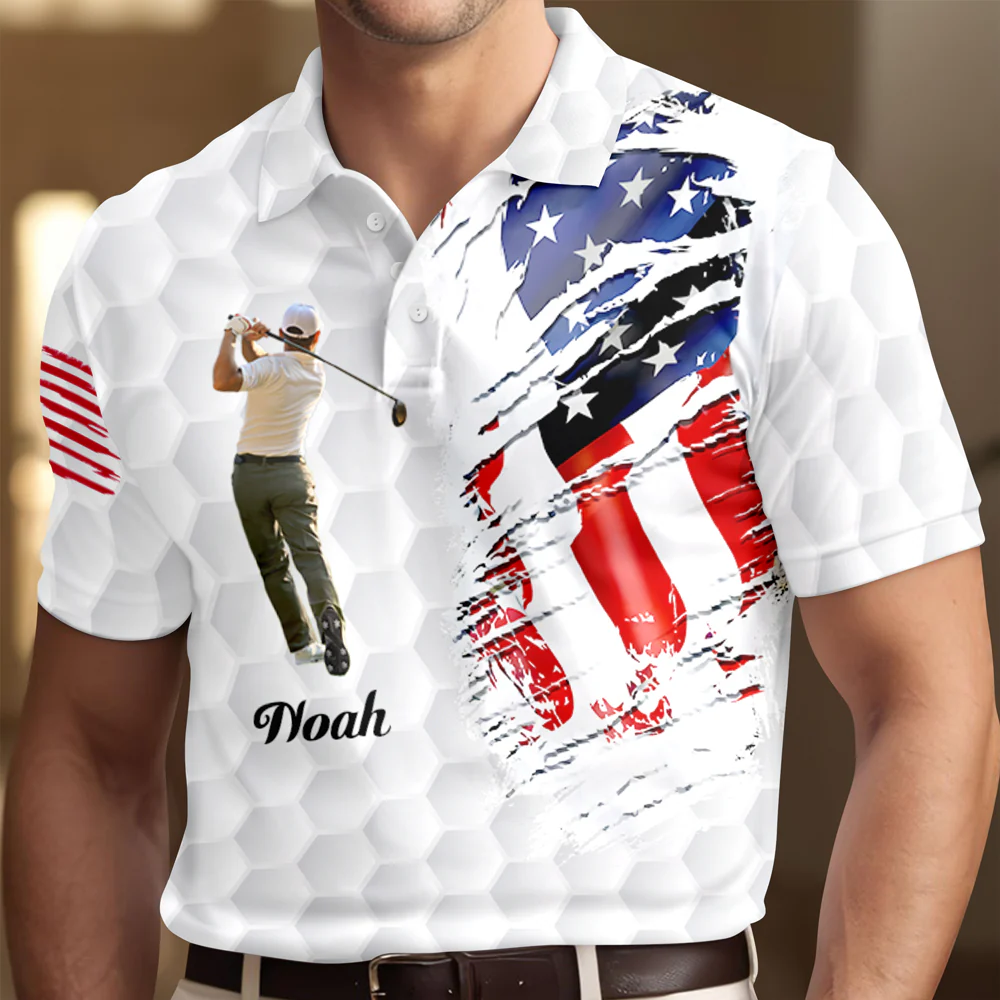 Custom Photo US Flag Polo Shirt For Golfer TH10 898095 - Image 3