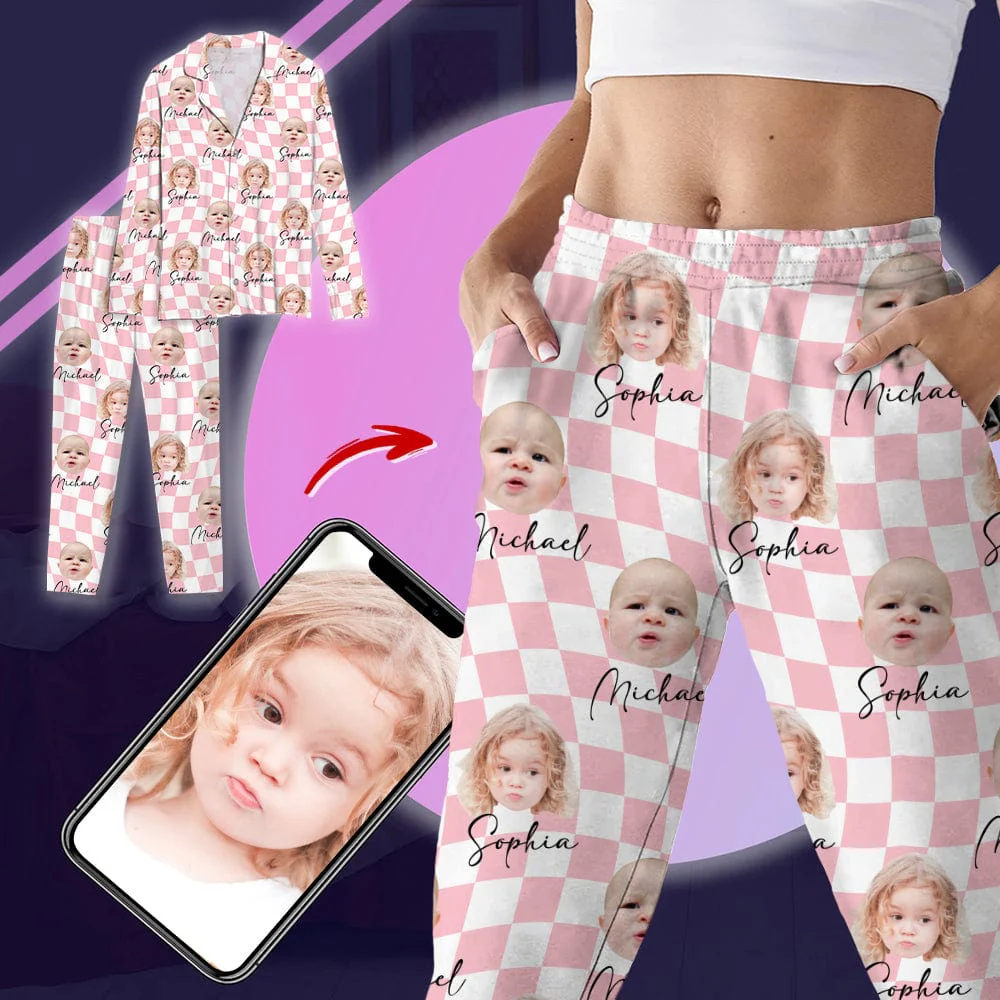 Custom Photo With Checkered Pattern Family Pajamas K228 890897 - Image 3