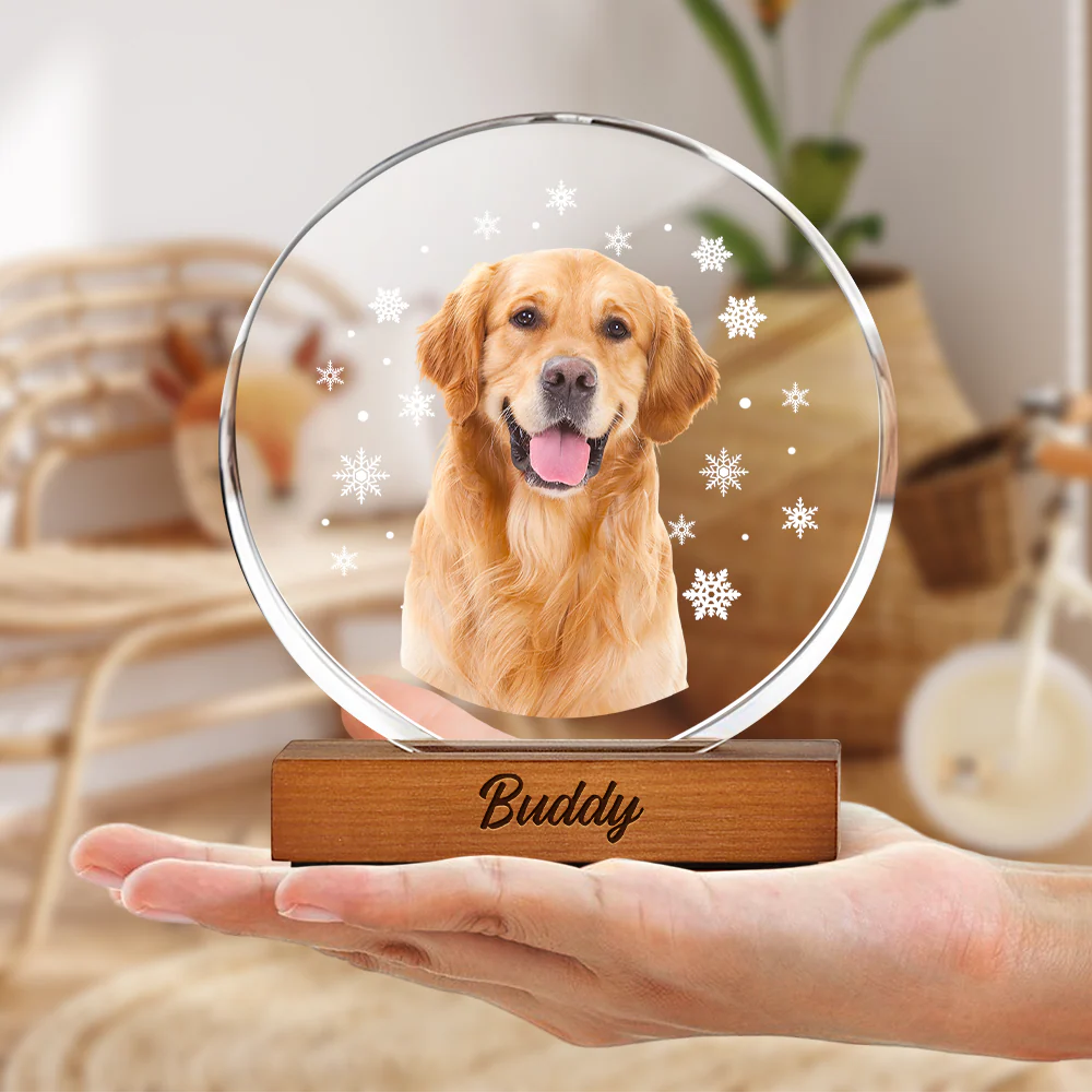 Custom Photo With Snowflake For Pet Lover Round Acrylic Frame Block TH10 894313 - Image 4