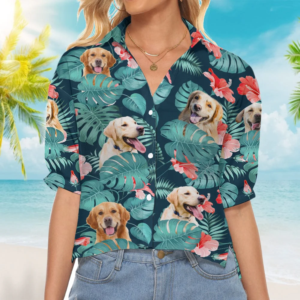 Custom Dog Cat Photo Women's V-neck Croptop Shirts K228 890433 - Image 2