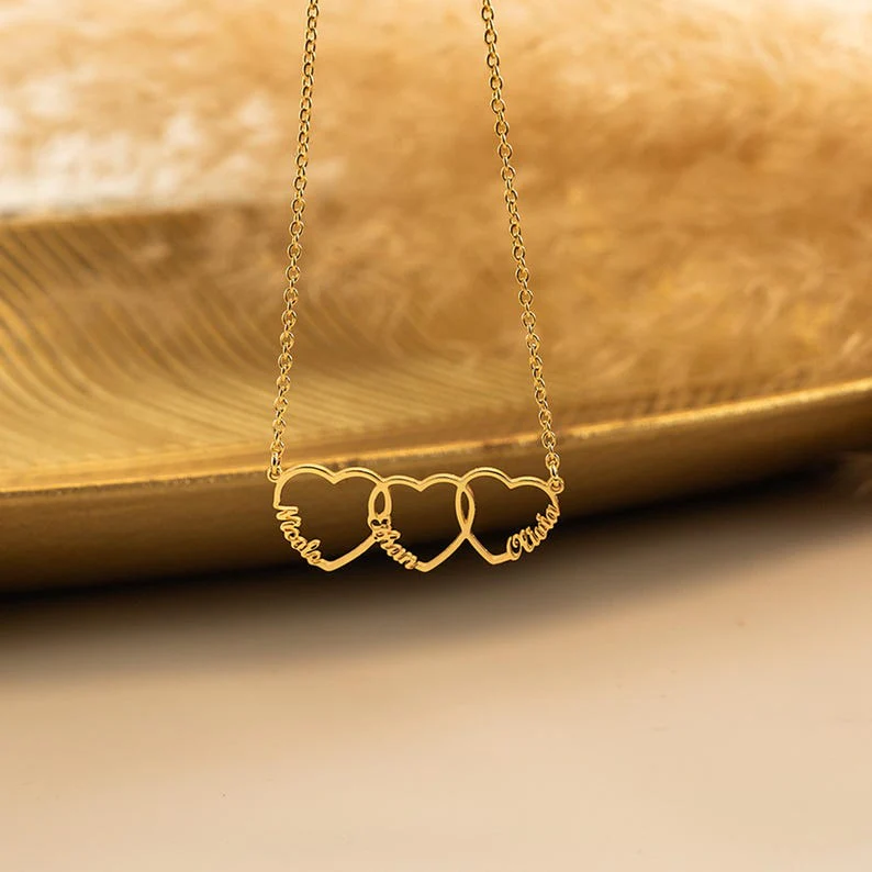 Family Name Necklace with Heart, Multiple Hearts Necklace, Kids Names Jewelry for Mom TH10 169157 - Image 5