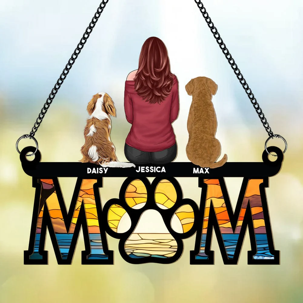 Mom With Her Dog Memorial Suncatcher Personalized Gift TH10 891461 - Image 3