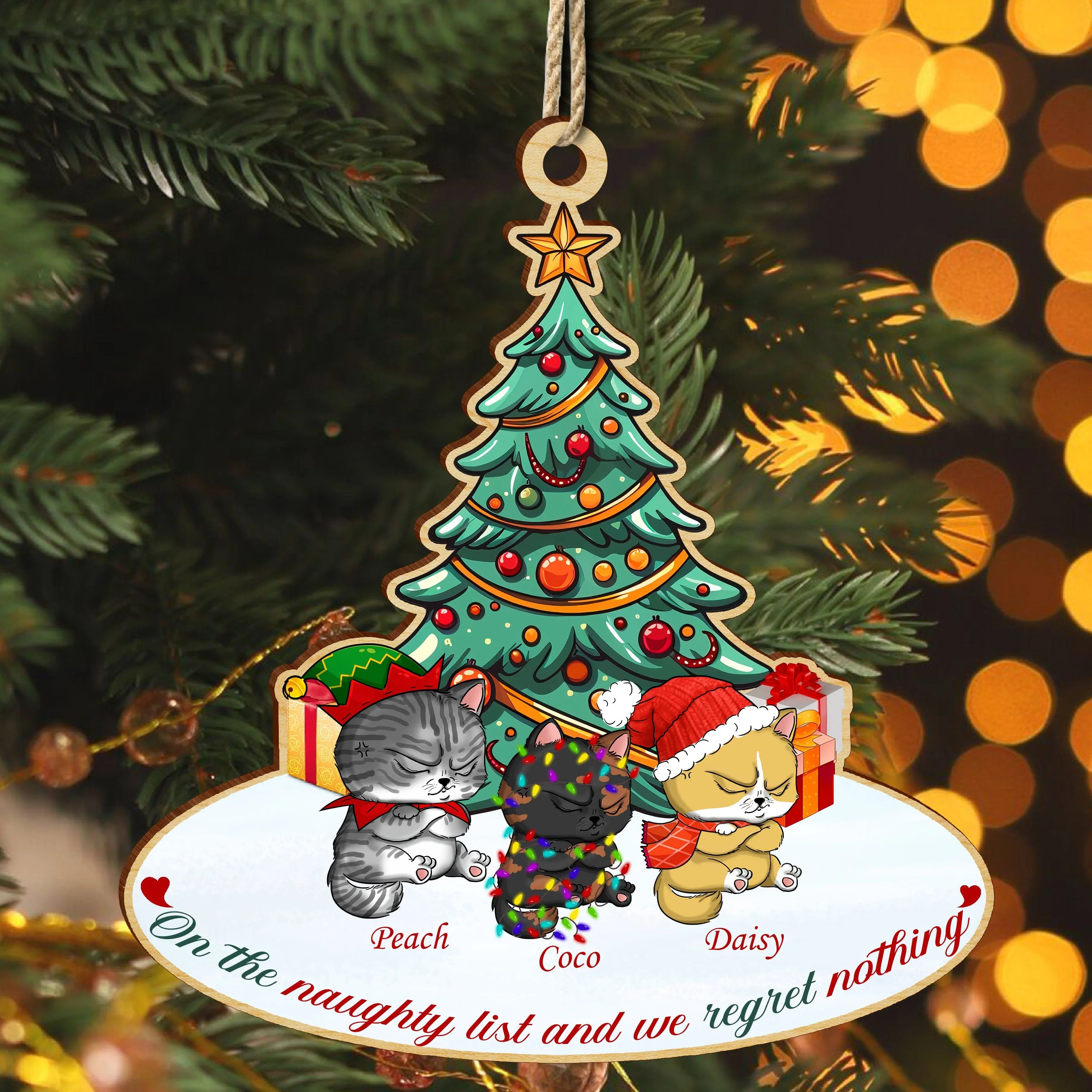 On The Naughty List And We Regret Nothing Cat Wood Ornament Personalized Gift TH10 891049