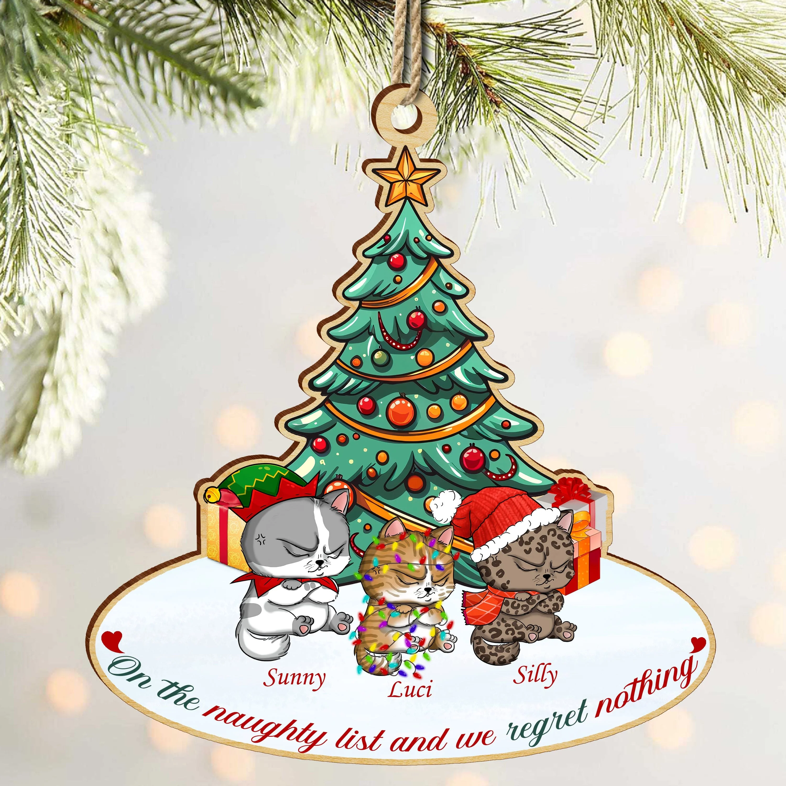 On The Naughty List And We Regret Nothing Cat Wood Ornament Personalized Gift TH10 891049 - Image 2