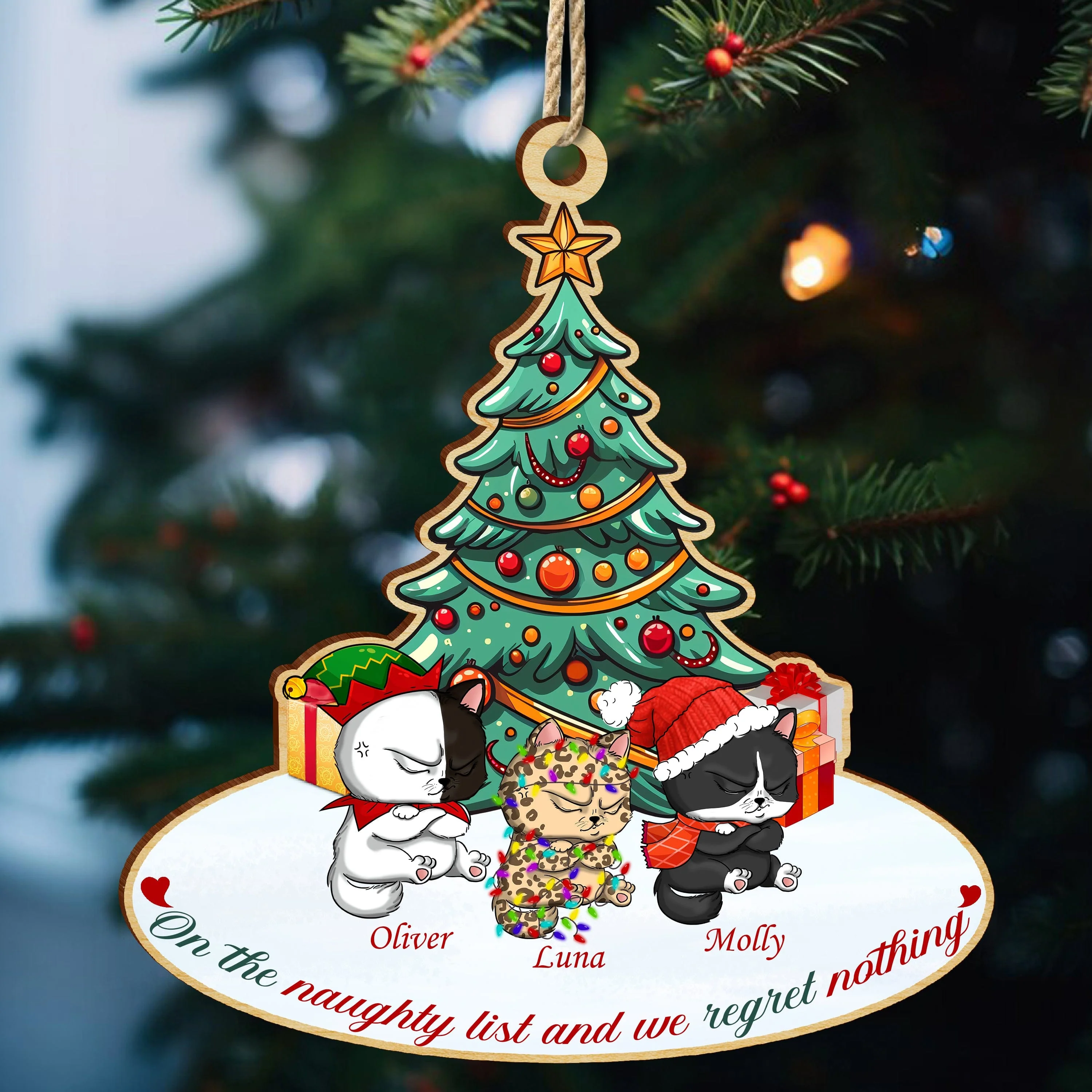 On The Naughty List And We Regret Nothing Cat Wood Ornament Personalized Gift TH10 891049 - Image 3