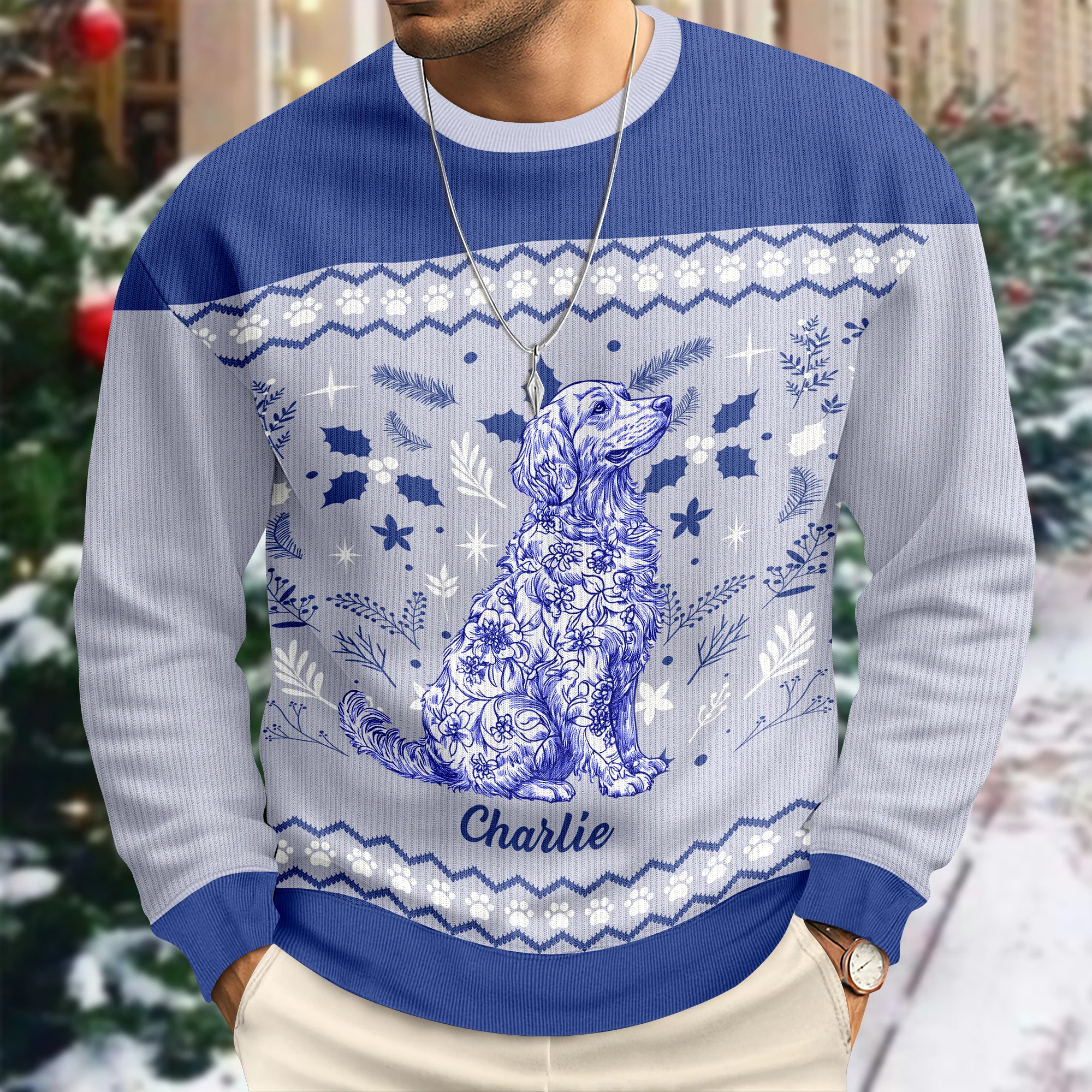 Personalized Chinoiserie Toile De Jouy Dog Ugly Sweater TH10 896041 - Image 3