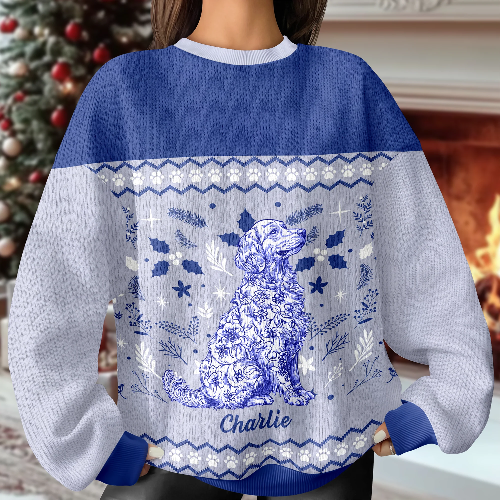 Personalized Chinoiserie Toile De Jouy Dog Ugly Sweater TH10 896041 - Image 4