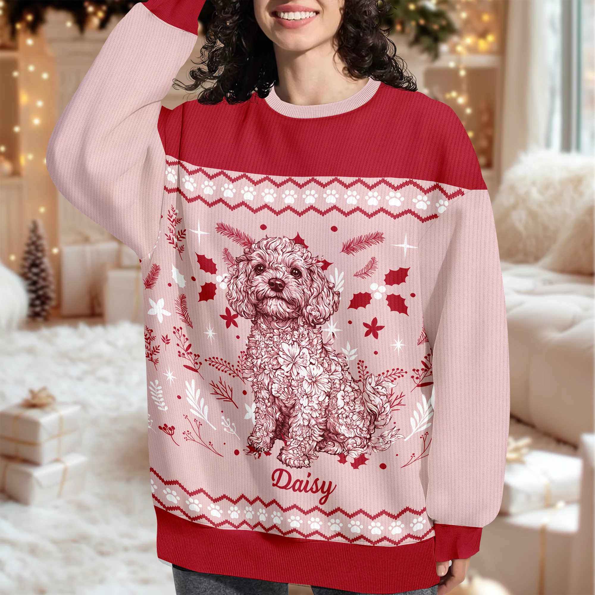 Personalized Chinoiserie Toile De Jouy Dog Ugly Sweater TH10 896041 - Image 5
