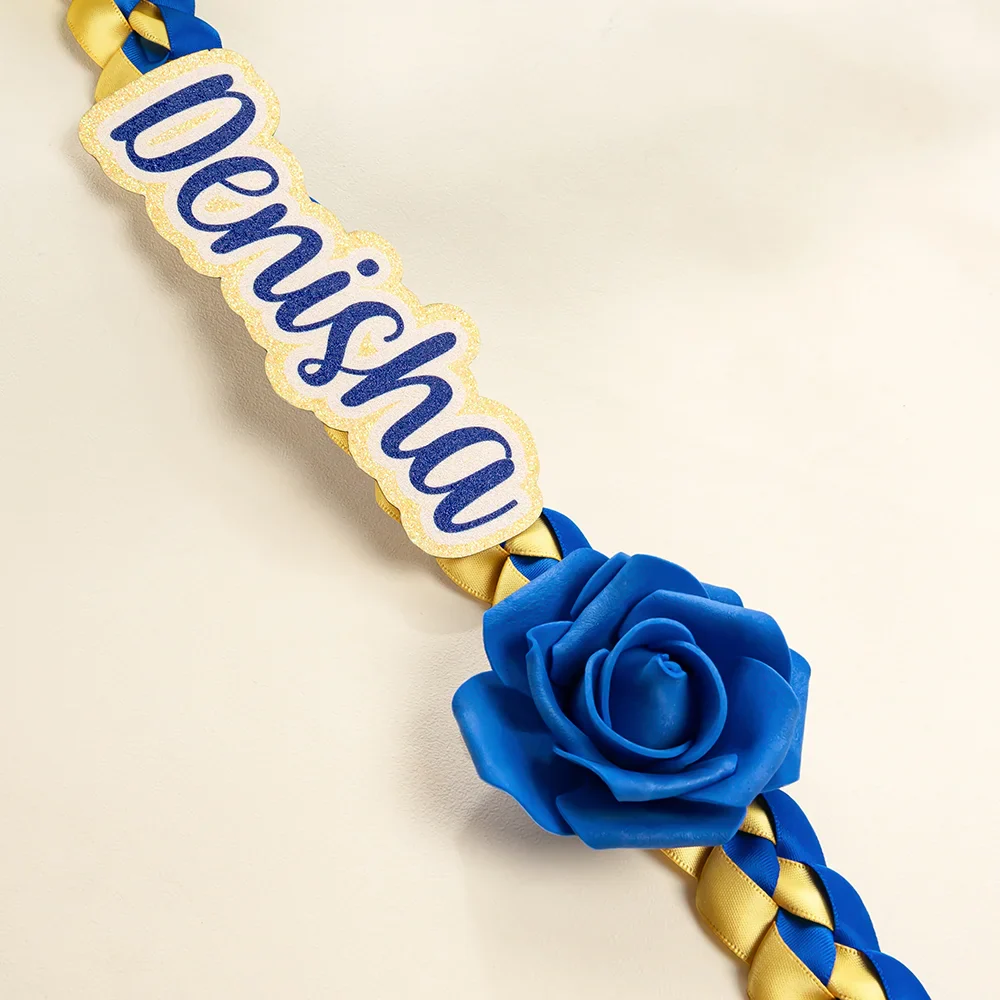 Personalized Class of 2026 Rose Rhinestone Two-Colored Braided Graduation Ribbon Lei with Texts Graduation Party Decor Gift for Graduates TH10 898335 - Image 3