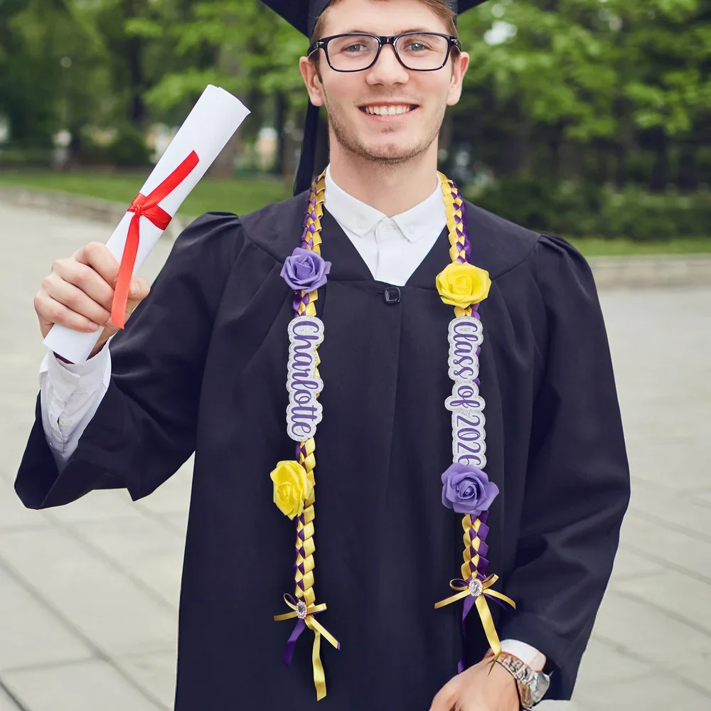 Personalized Class of 2026 Rose Rhinestone Two-Colored Braided Graduation Ribbon Lei with Texts Graduation Party Decor Gift for Graduates TH10 898335 - Image 4