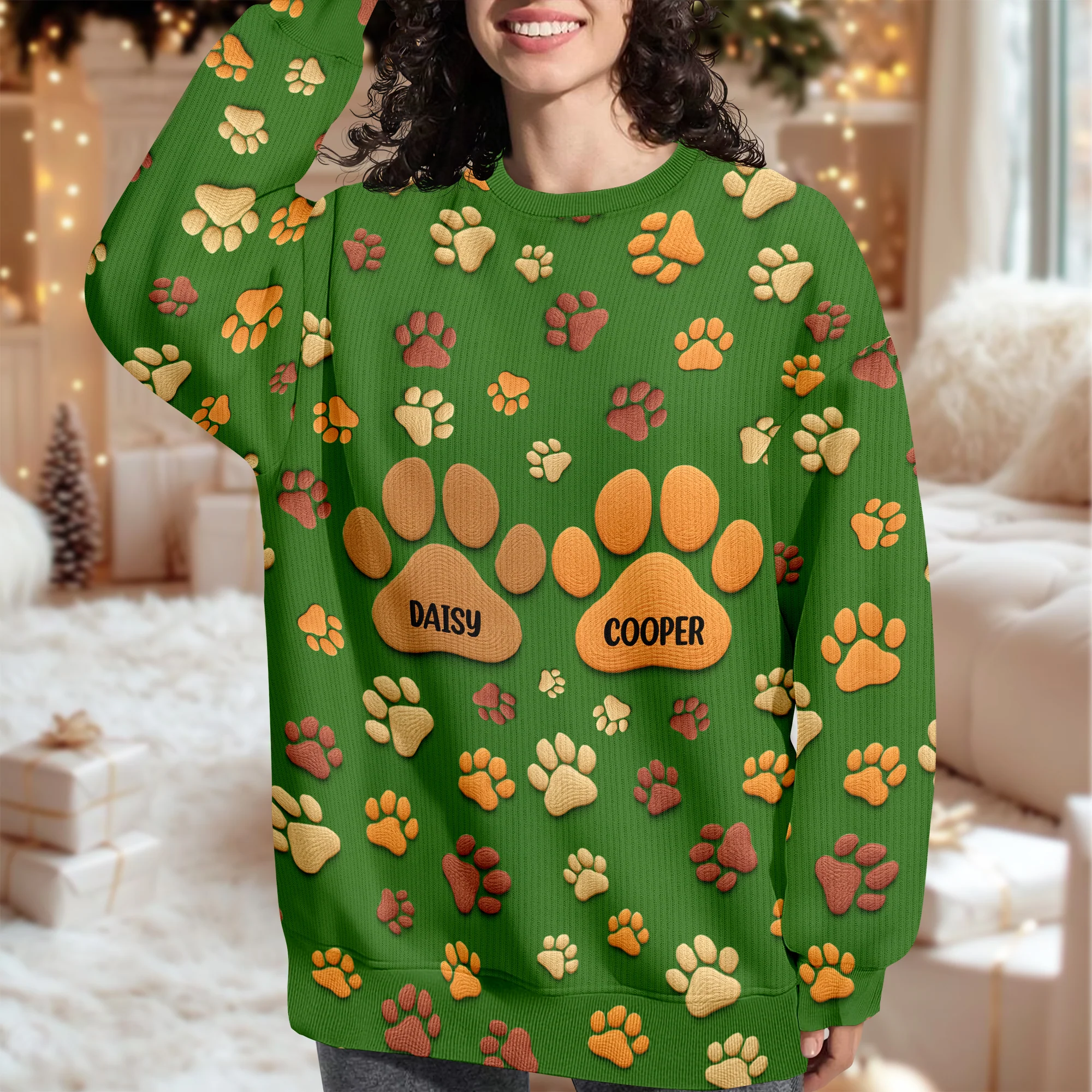 Personalized Custom Name On Paw 3D Effect Ugly Sweater For Dog Lover TH10 896453 - Image 3