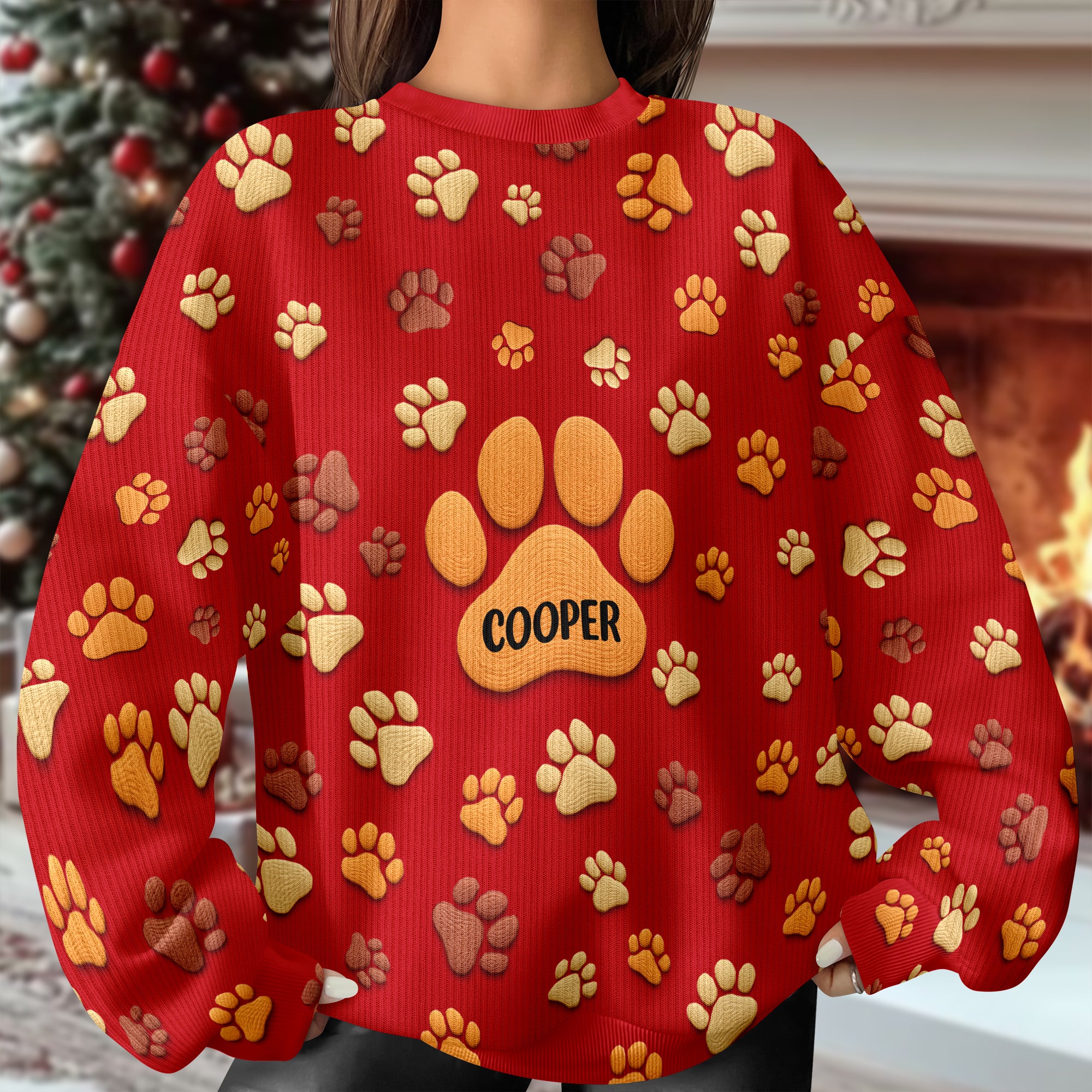Personalized Custom Name On Paw 3D Effect Ugly Sweater For Dog Lover TH10 896453 - Image 4
