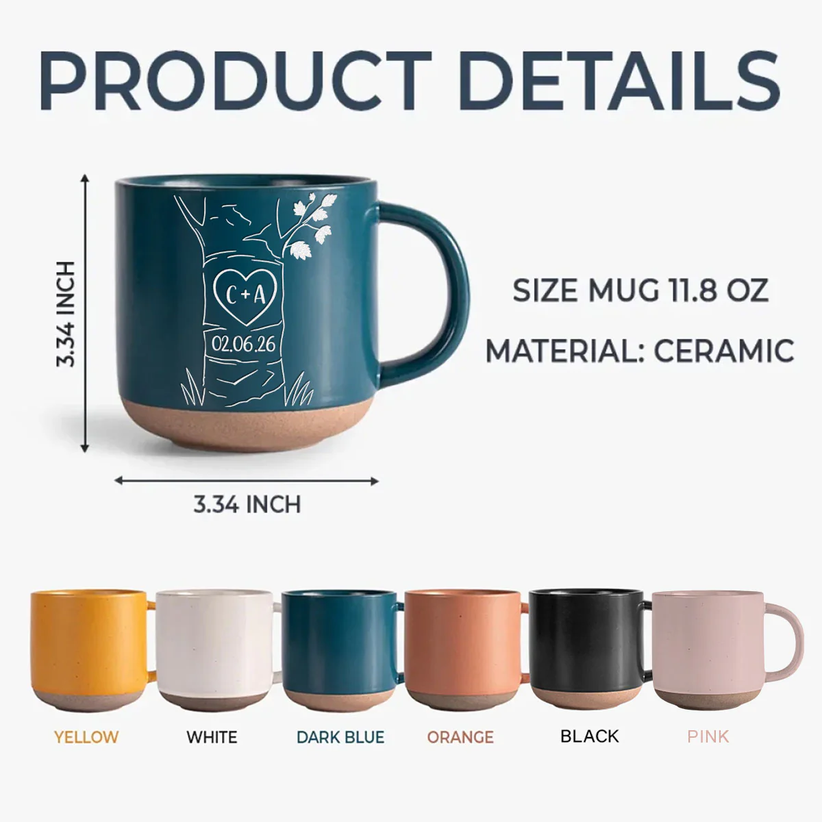 Personalized Engraved Pottery Mug For Couple, Wedding Gift, A Heart Tree Mug TH10 170351 - Image 6