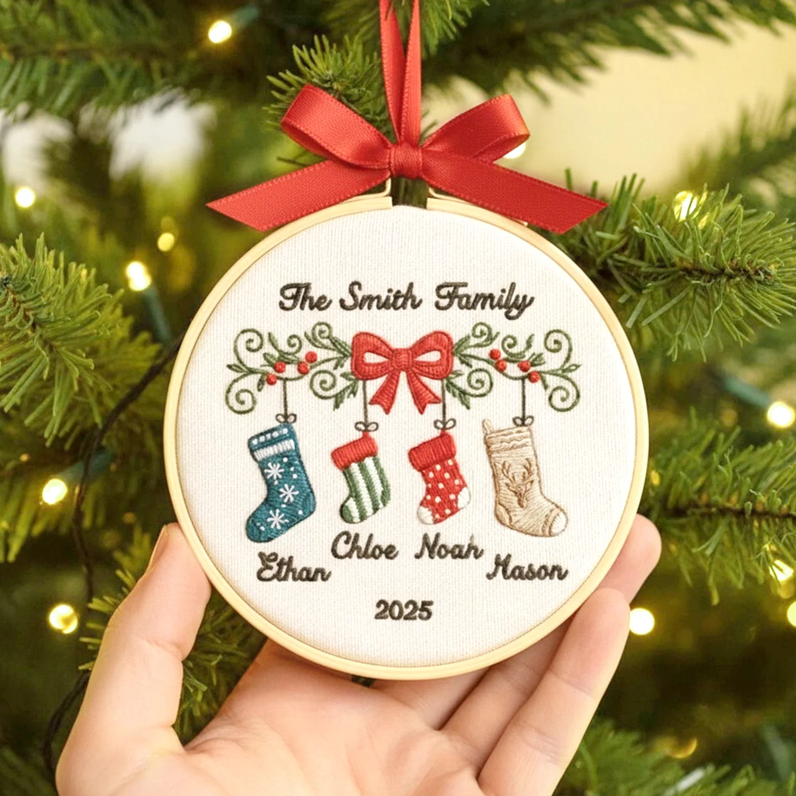 Personalized Family Stocking Embroidery Hoop Ornament TH10 896741 - Image 4