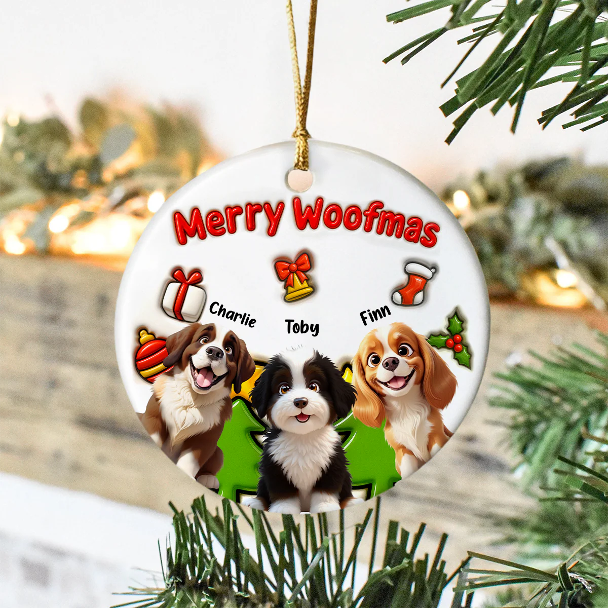 Personalized Merry Woofmas 3D Inflated Effect Ceramic Ornament For Dog Lover TH10 896525 - Image 2