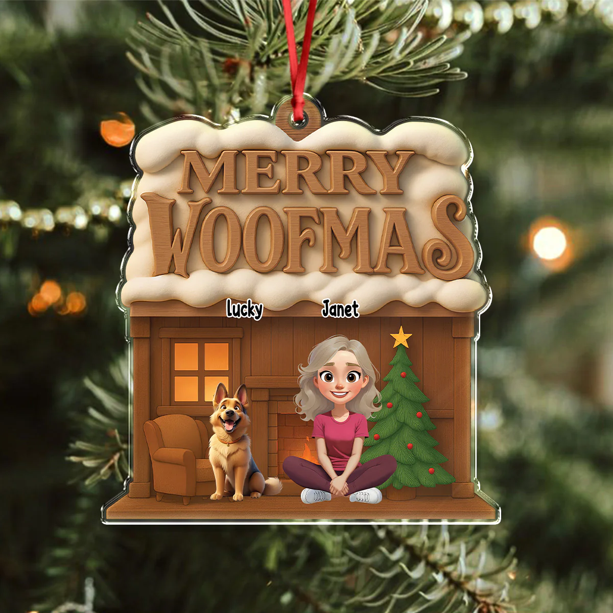 Personalized Merry Woofmas Acrylic Ornament For Dog Lover TH10 896529 - Image 2