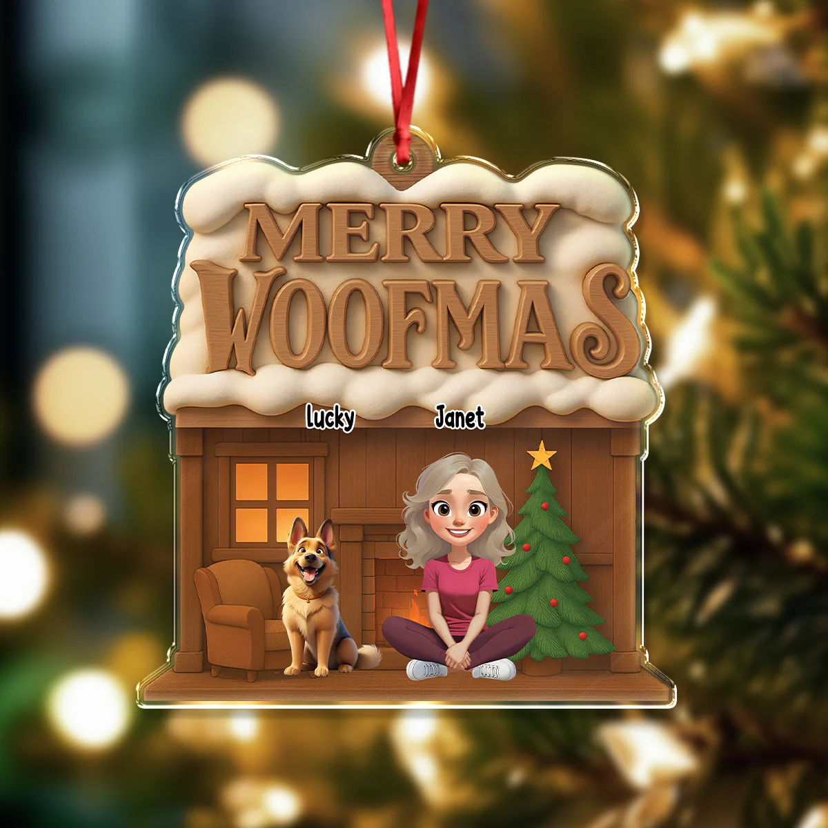 Personalized Merry Woofmas Acrylic Ornament For Dog Lover TH10 896529 - Image 3