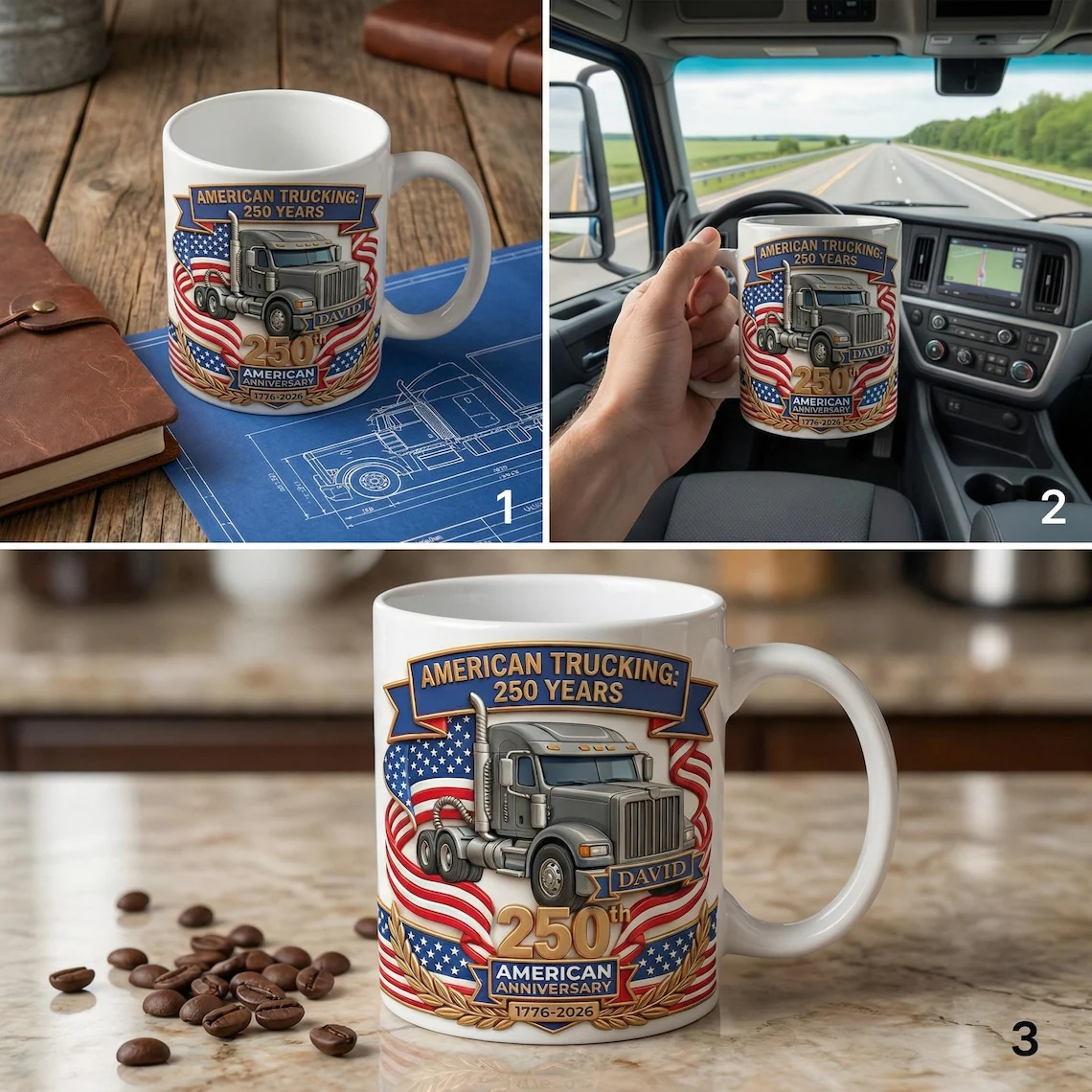 Personalized Name American Trucking 250th Anniversary Semi Truck Mug TH10 169793 - Image 2
