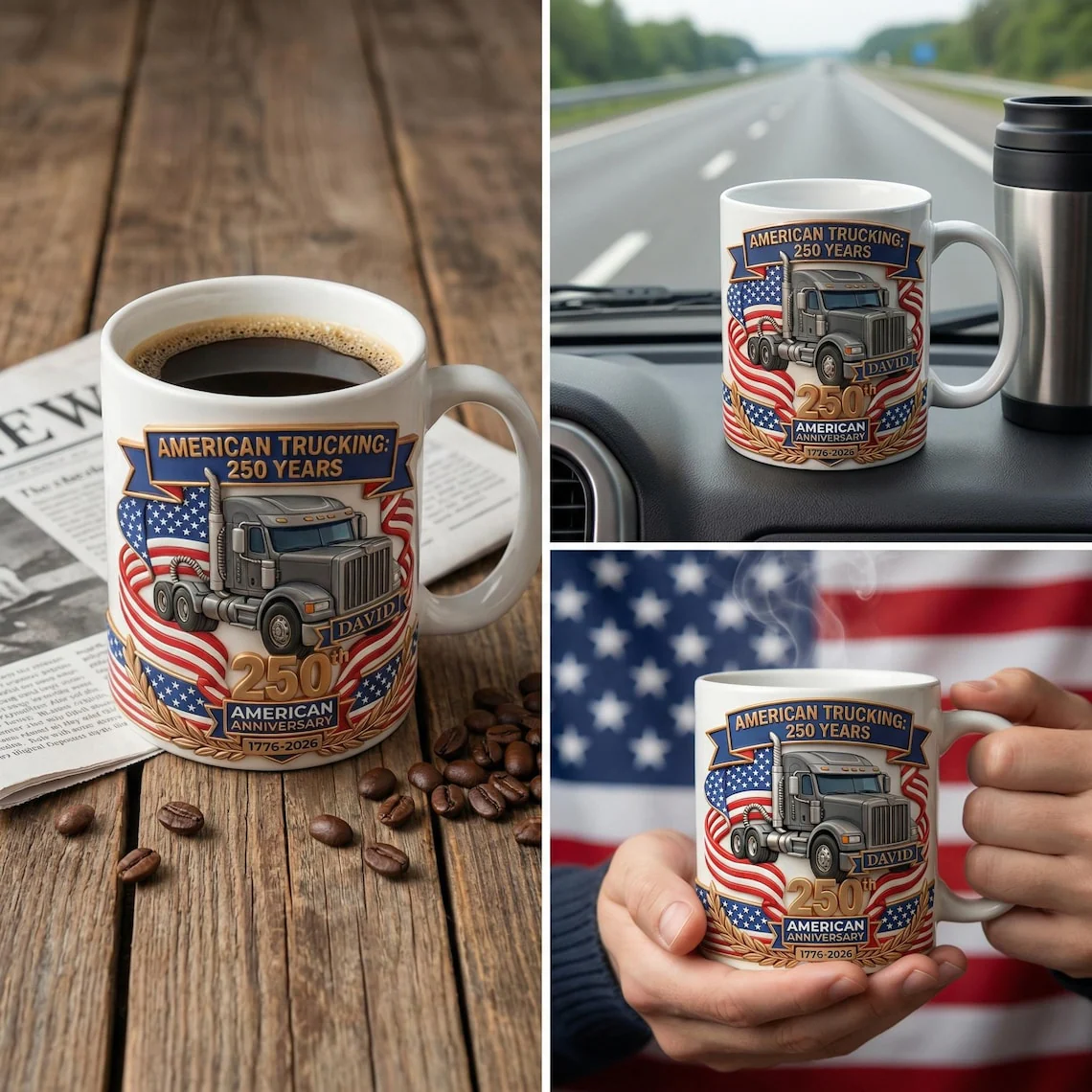Personalized Name American Trucking 250th Anniversary Semi Truck Mug TH10 169793 - Image 3