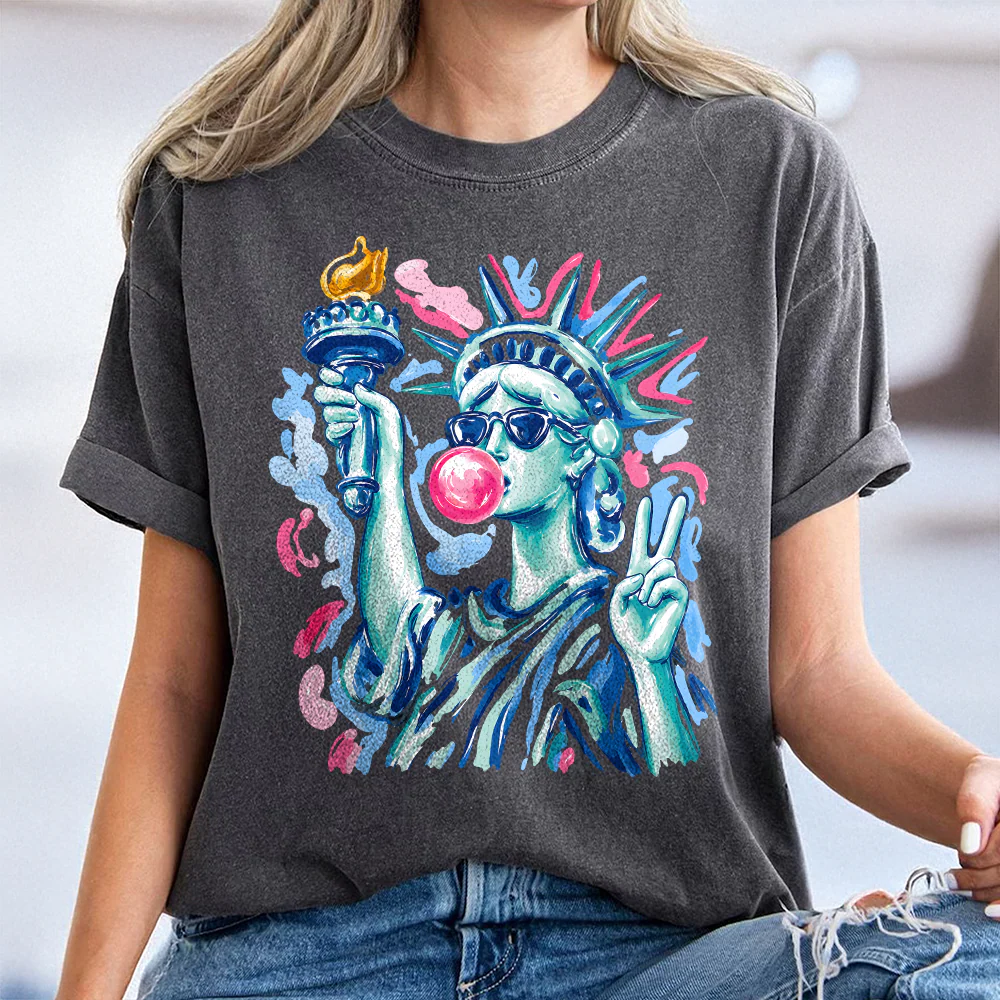 Preppy Statue of Liberty Blowing Bubble Gum, 4th of July Comfort Shirt TH10 170177 - Image 7