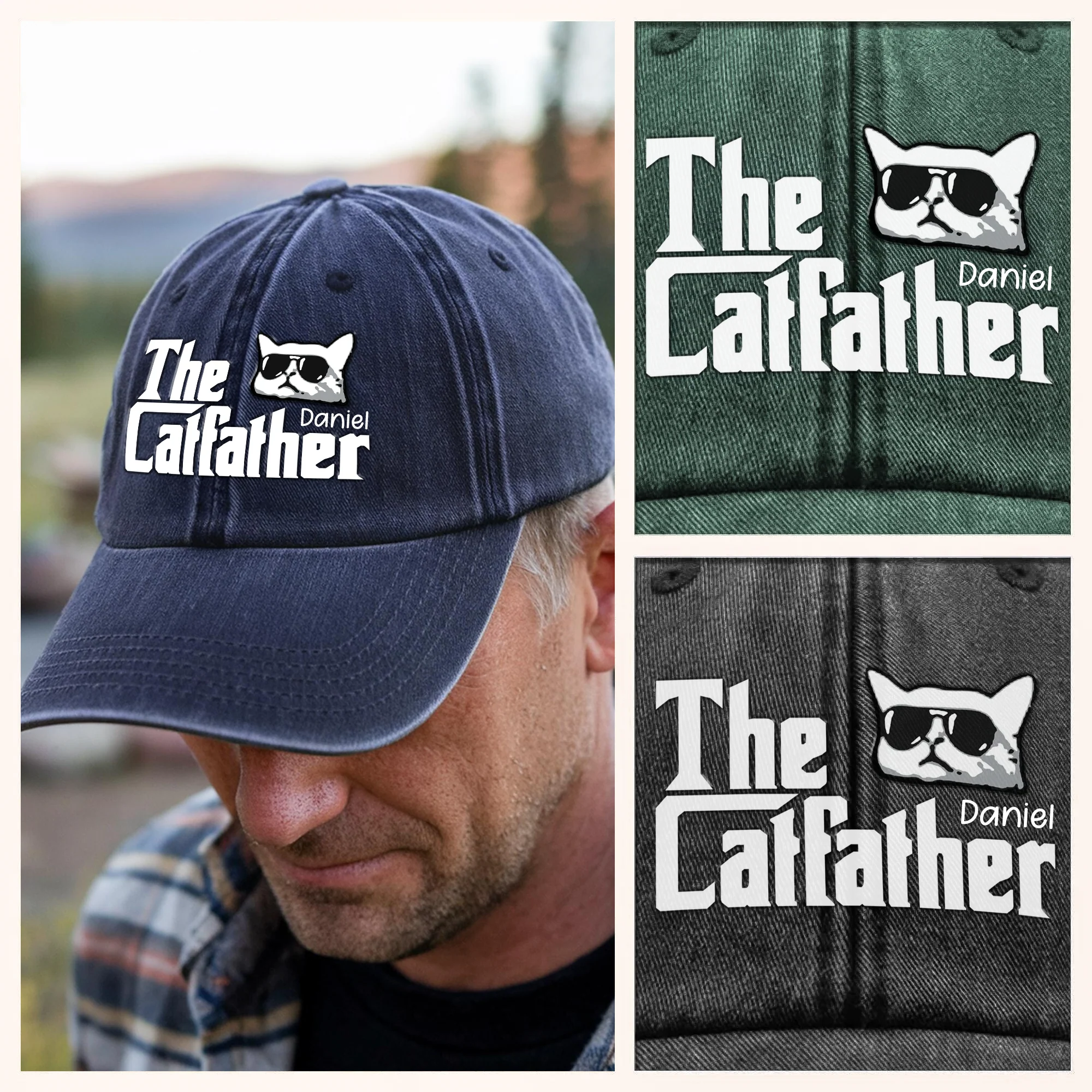 The Catfather Washed Denim Baseball Cap TH10 892997 - Image 6