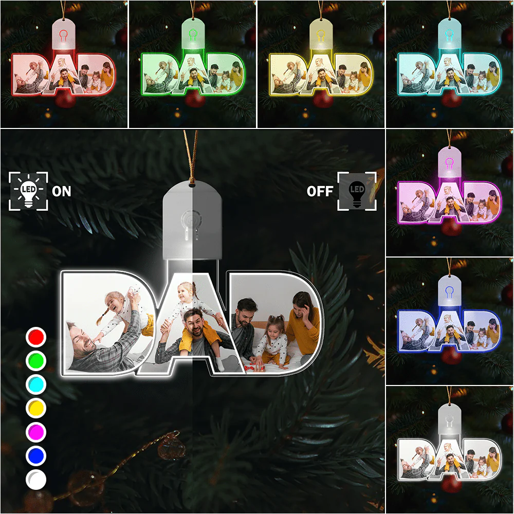 Upload Photo Dad Text Christmas Acrylic LED Ornament TH10 892135